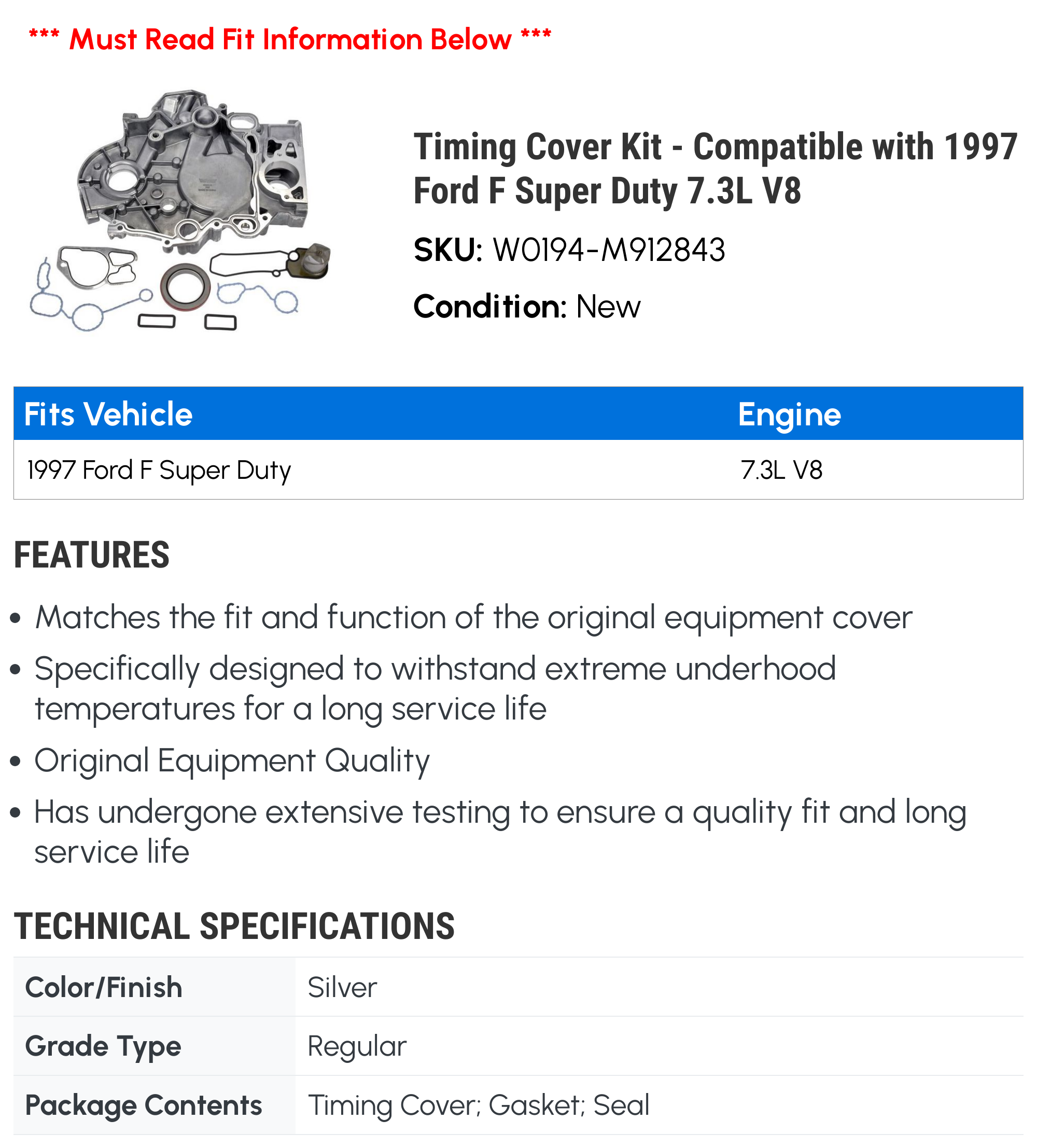 Timing Cover Kit - Compatible with 1997 Ford F Super Duty 7.3L V8
