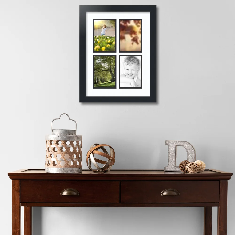 ArtToFrames Collage Photo Picture Frame with 4 - 8x10 Openings, Framed in Black with Super White and Black Mats (CDM-3926-1)
