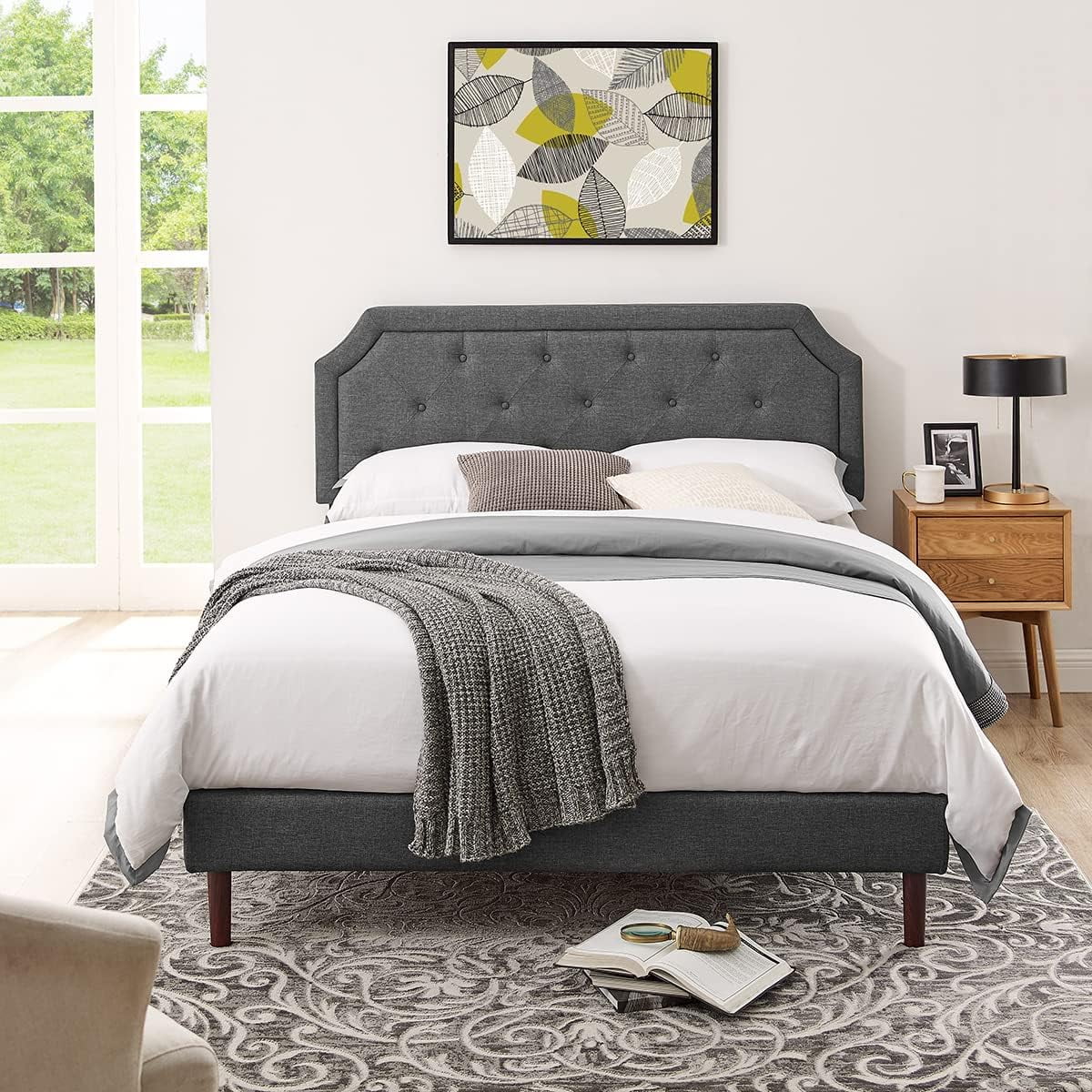 Tufted Upholstered Platform Bed Frame With Adjustable Height Headboard,Mattress Foundation With Stong Wood Slat Support,No Box Spring Needed,Easy Assemble (Grey, Full)