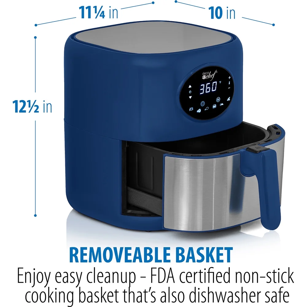 Open Box Deco Chef 3.7QT Digital Air Fryer with 6 Cooking Presets, LED Touch Controls, Adjustable Temperature and Time, Detachable Dishwasher Safe Non-Stick Basket, ETL Certified, Blue