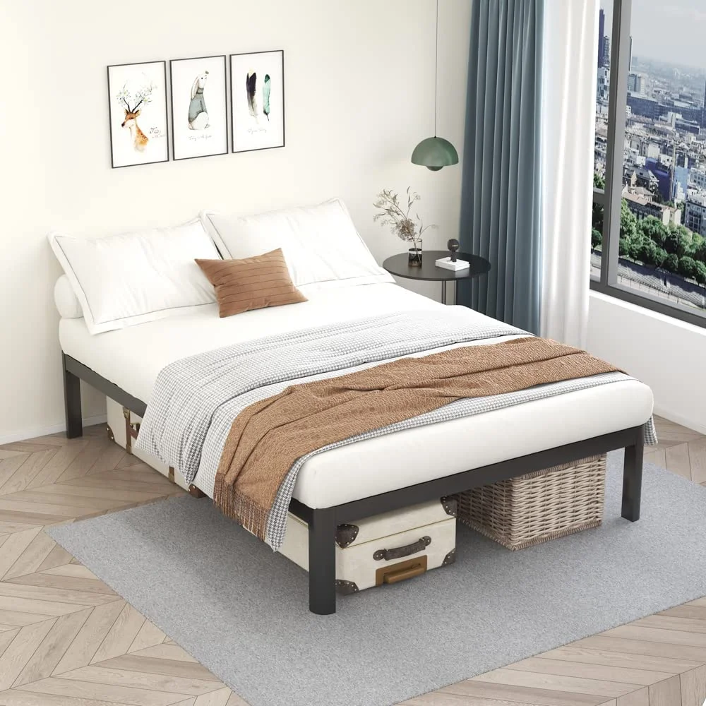 Popular Metal 18 Inch Twin Platform Bed Frame with Anti-Collision Round Legs  Black 3500 Lbs Heavy Duty Bed Frame with Wood Slats  No Box Spring Needed  Easy Assembly