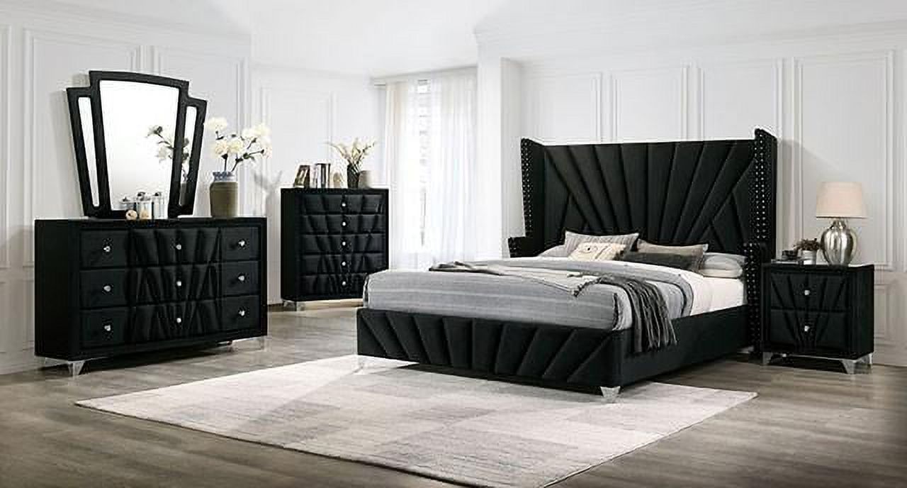 Transitional Black Solid Wood Queen Bedroom Set 6pcs FOA CM7164BK Carissa