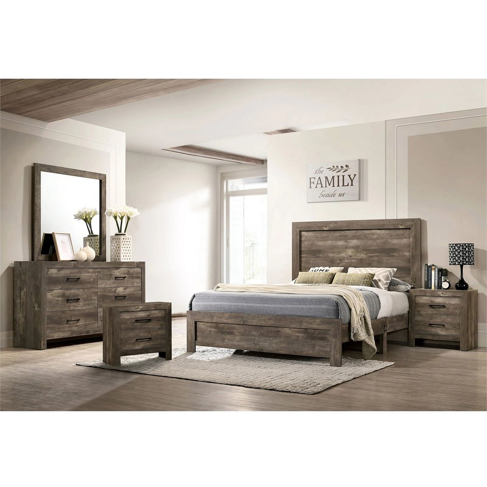FOA Shoreview 5pc Natural Wood Bed Set - Cal King+2 Nightstands+Dresser+Mirror