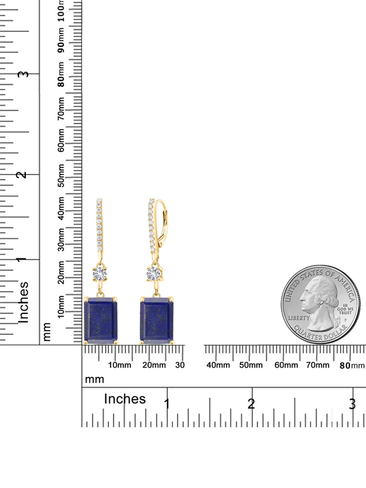 Gem Stone King 12.80 Ct Blue Lapis White Created Sapphire 18K Yellow Gold Plated Silver Earrings