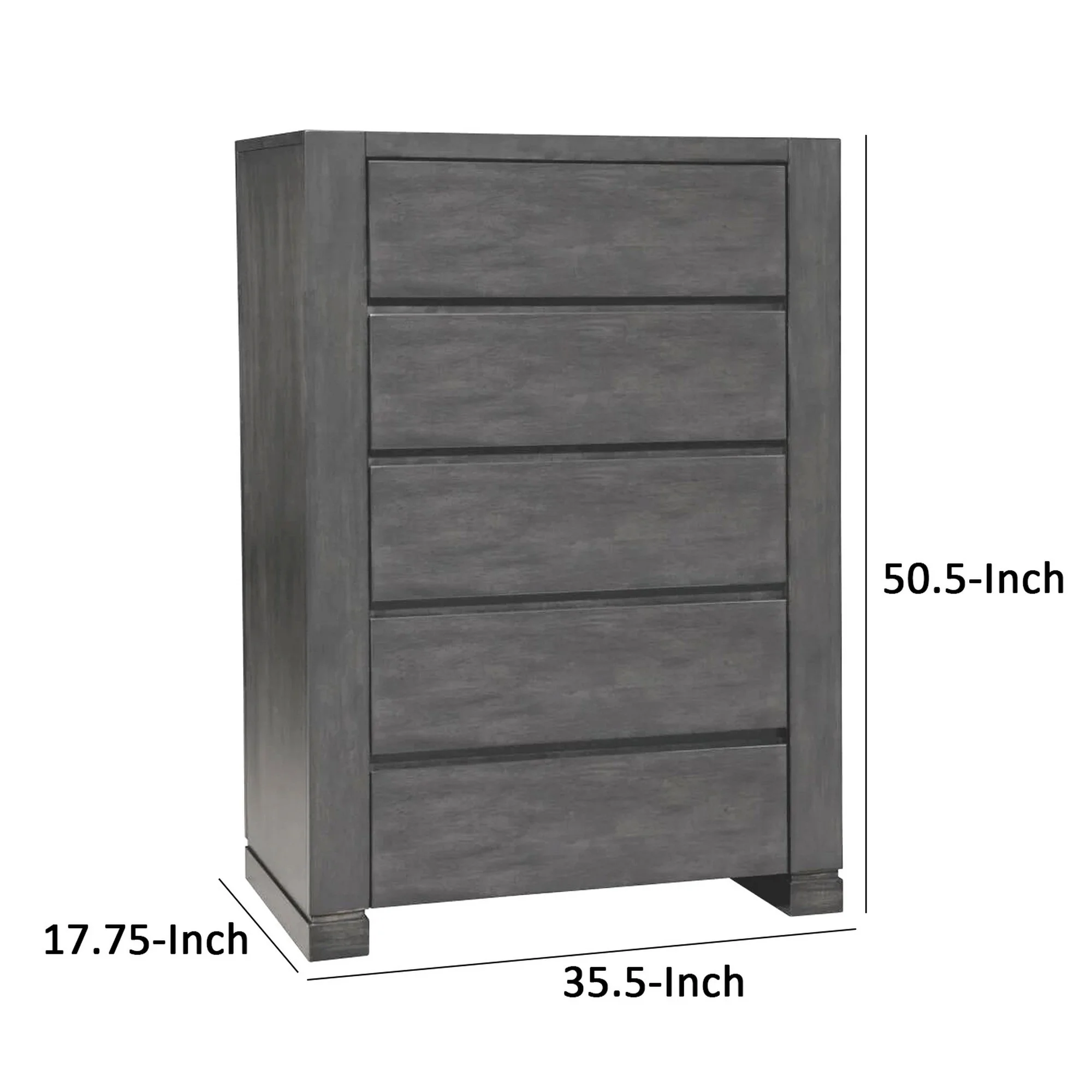 Benjara  51 in. Felt Lined Inset Handles 5 Drawer Tall Dresser Chest, Gray