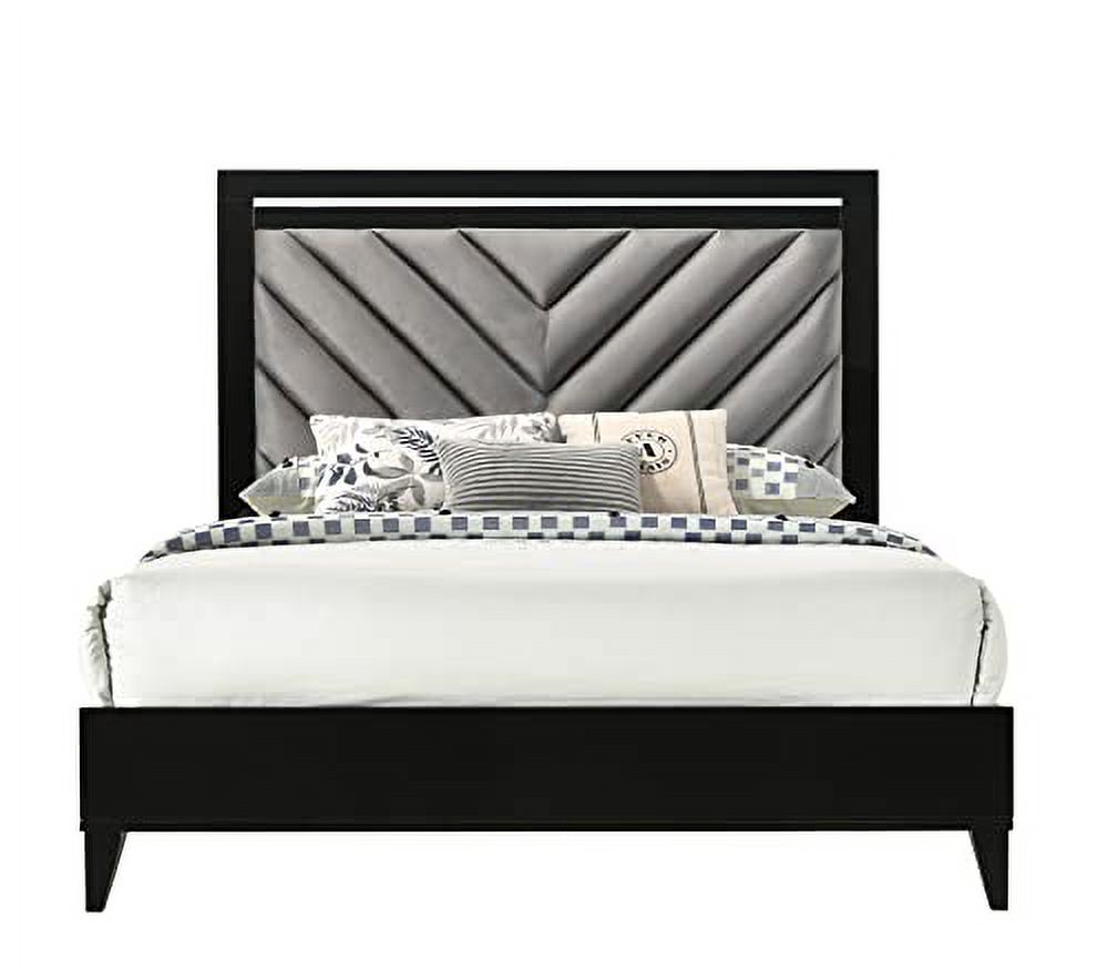 Kings Brand Furniture Madison 6-Piece Queen Size Black Bedroom Set. Bed, Dresser, Mirror, Chest & 2 Nightstands