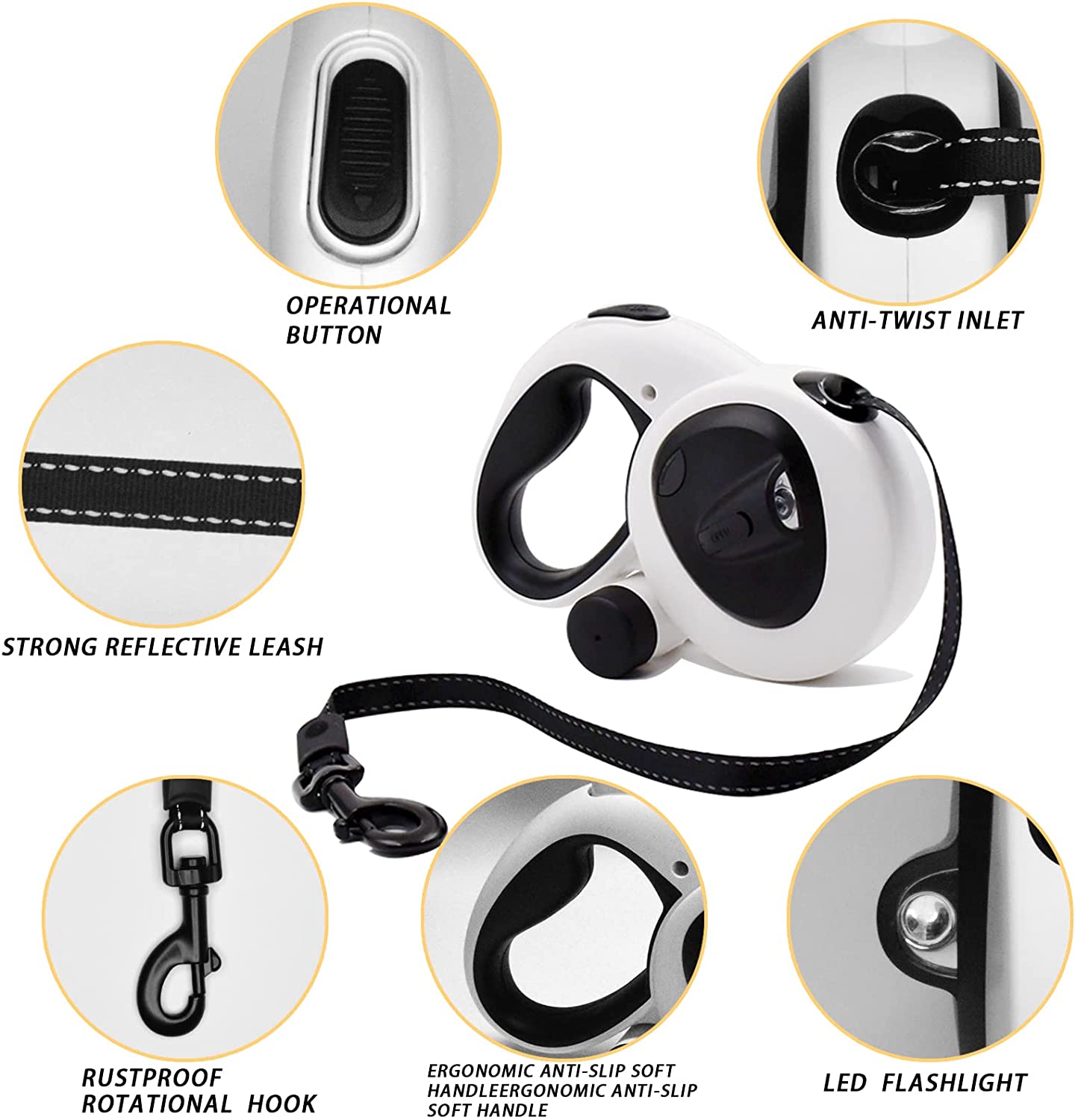 Heavy Duty Retractable Dog Leash Lightweight; 16.4ft Strong Nylon Tape Dog Leash, 360° Tangle Free