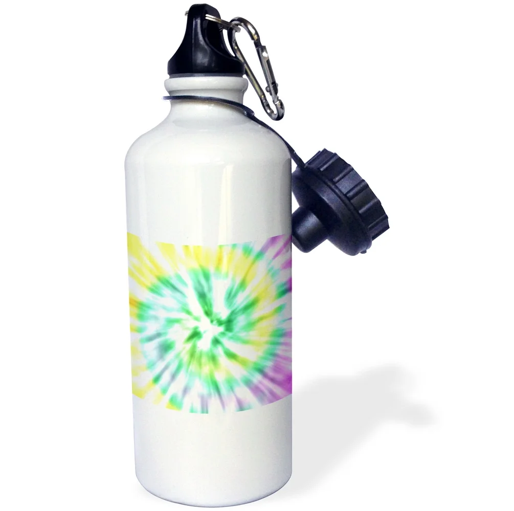 3dRose Colorful Retro Tye Dye Burt Spiral Pattern, Sports Water Bottle, 21oz