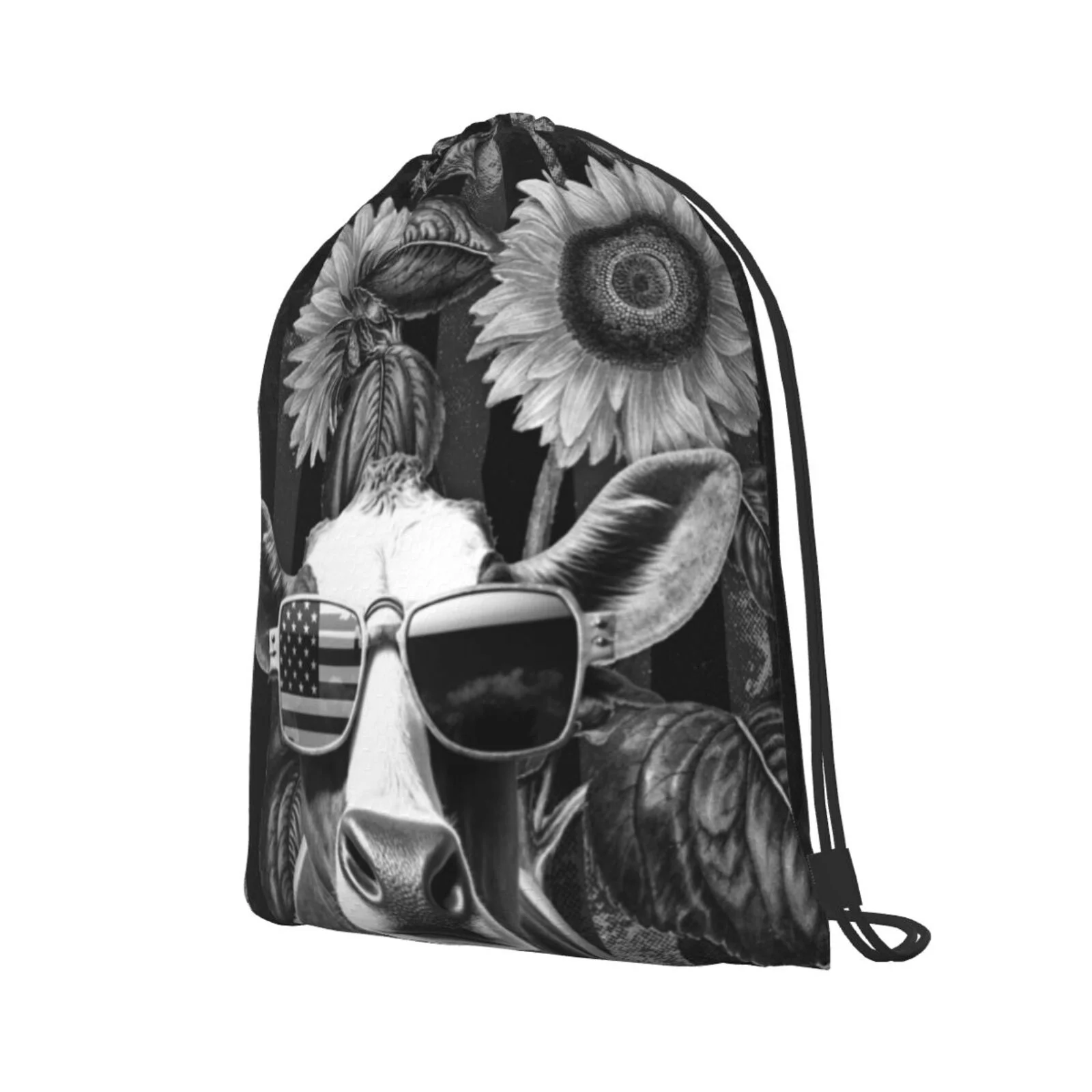 XMXT Waterproof Gym Bag, American Vintage Cow Print Drawstring Backpack for Men, m Black