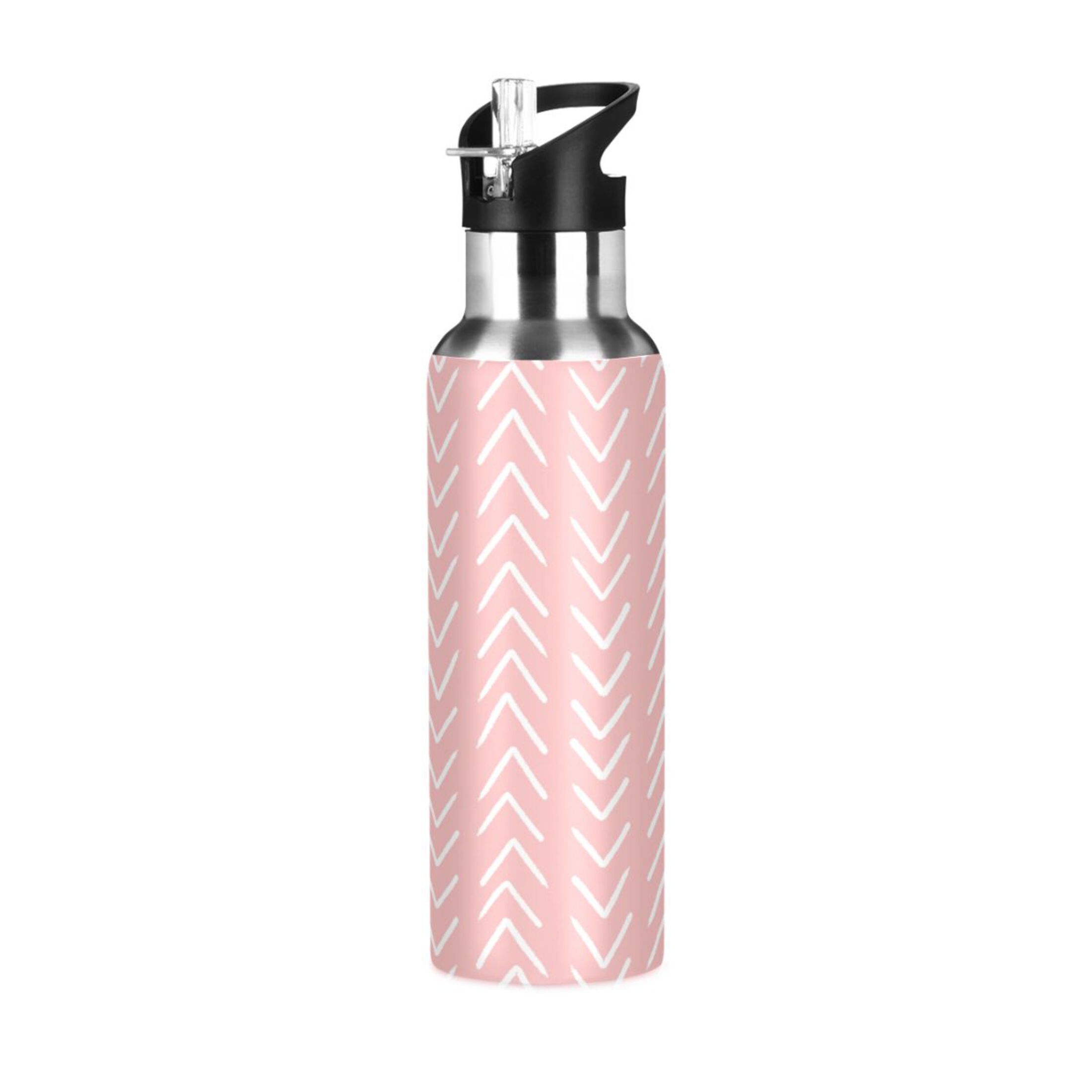 Stainless Steel Water Bottle Pink Stripes with Straw Lid Vacuum Insulated Leak Proof Flask Jug for Gym Travel Sports Cycling Outdoor 20 OZ
