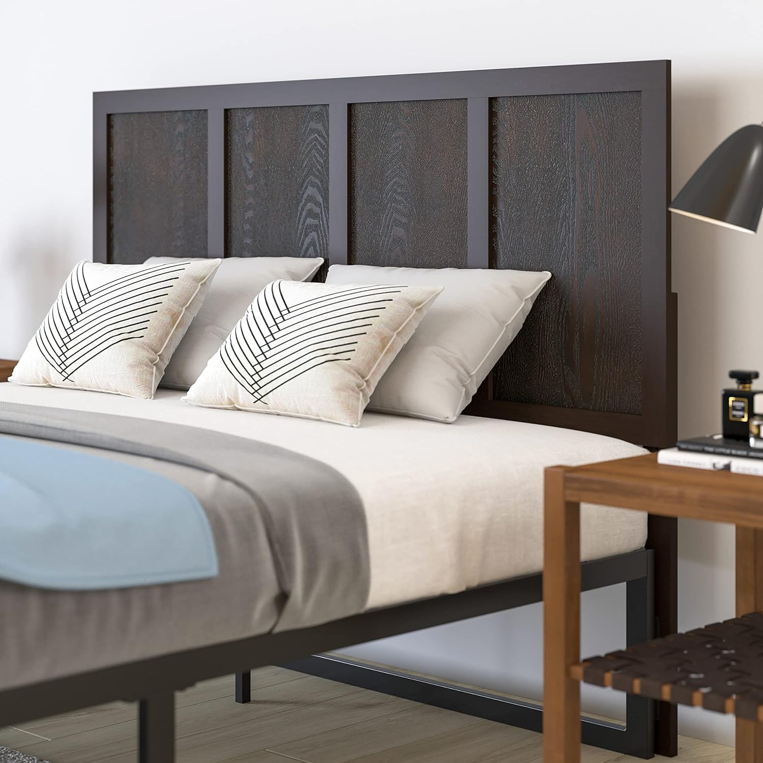 Grady Queen Size Raised Panel Wooden Adjustable Headboard In Dark Brown