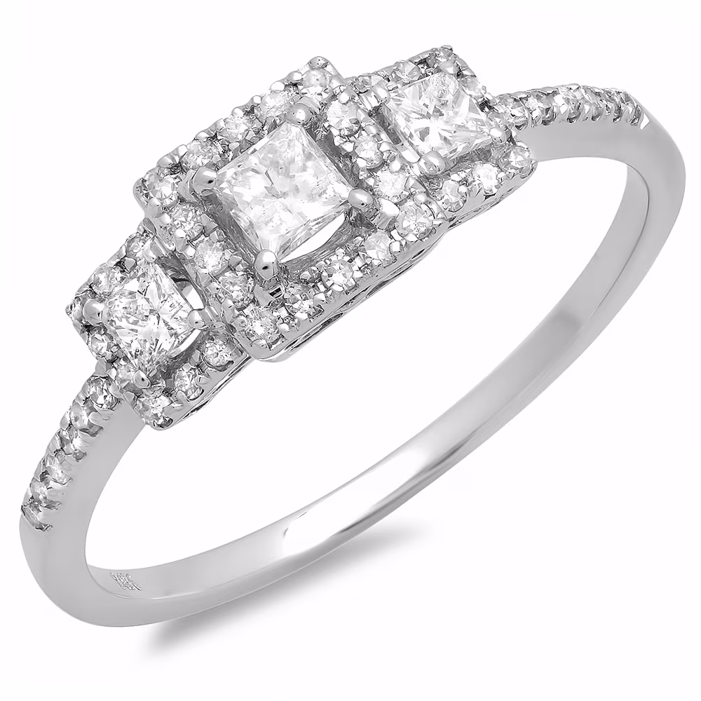 Dazzlingrock Collection 0.50 Carat (ctw) 14k 3 Stone Princess Diamond Ladies Bridal Ring Engagement 1/2 CT, White Gold, Size 9