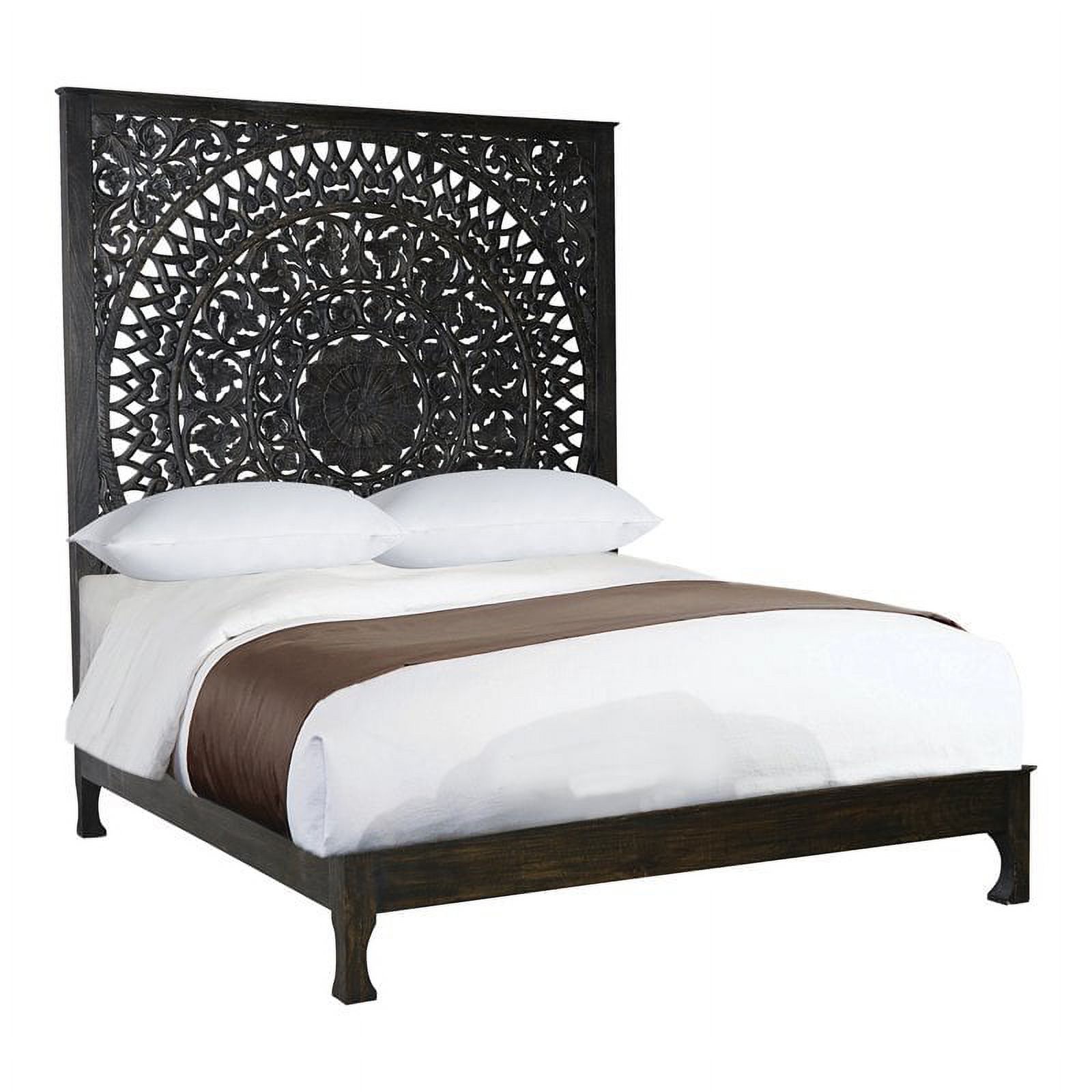 Taran Designs Gianna Carved Solid Wood Queen Panel Bed in Antique Black
