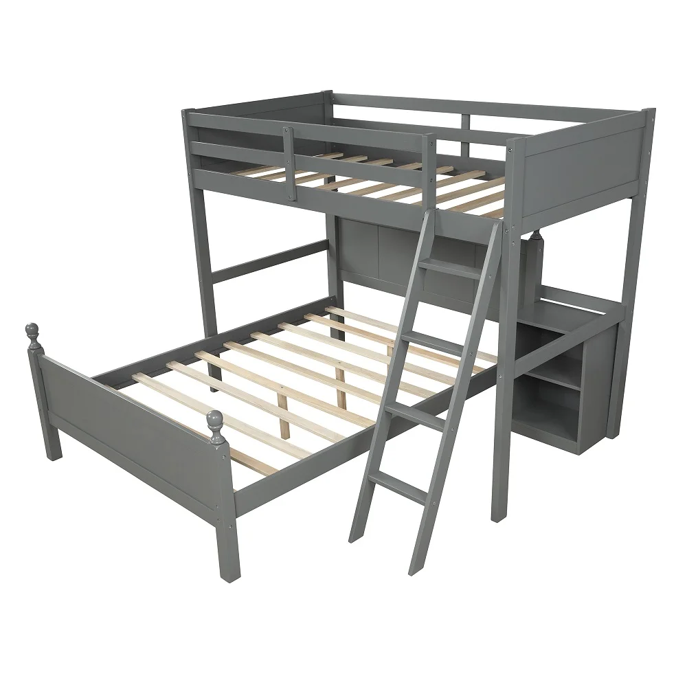 Twin-Over-Full Loft Bed with a Cabinet Can be Separated into 2 Beds No Box Springs Required