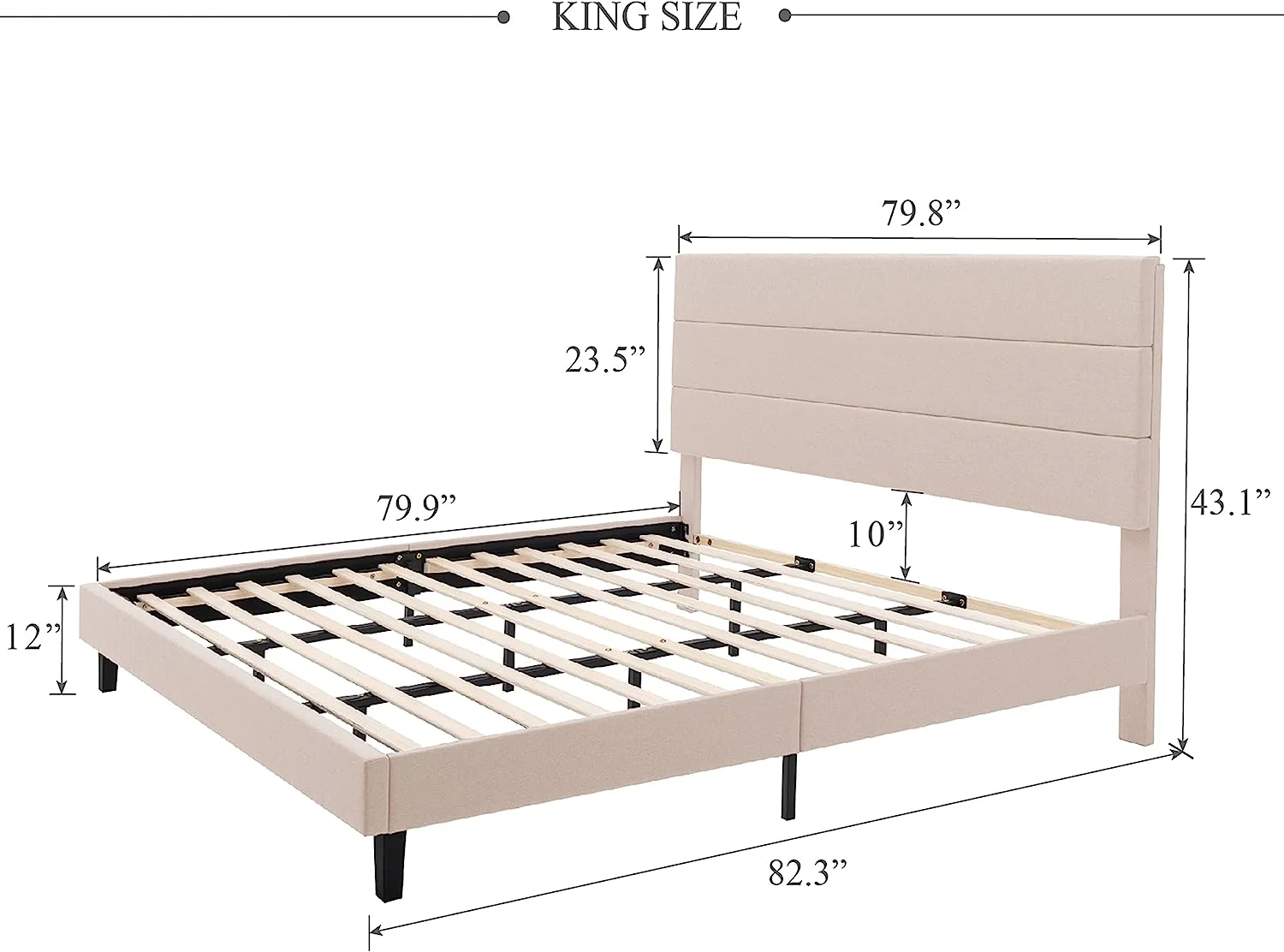 Popular King Size Upholstered Platform Bed Frame with Linen Fabric Simple Style Headboard and Wooden Slats Support  Upholstered Mattress Foundation  No Box Spring Needed  Easy Assembly  B