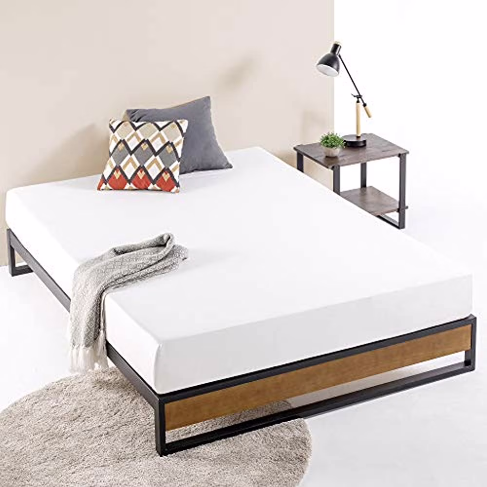 ZINUS GOOD DESIGN Award Winner Suzanne 10 Inch Metal and Wood Platforma Bed Frame No Box Spring Needed Wood Slat Suport Brown Twin