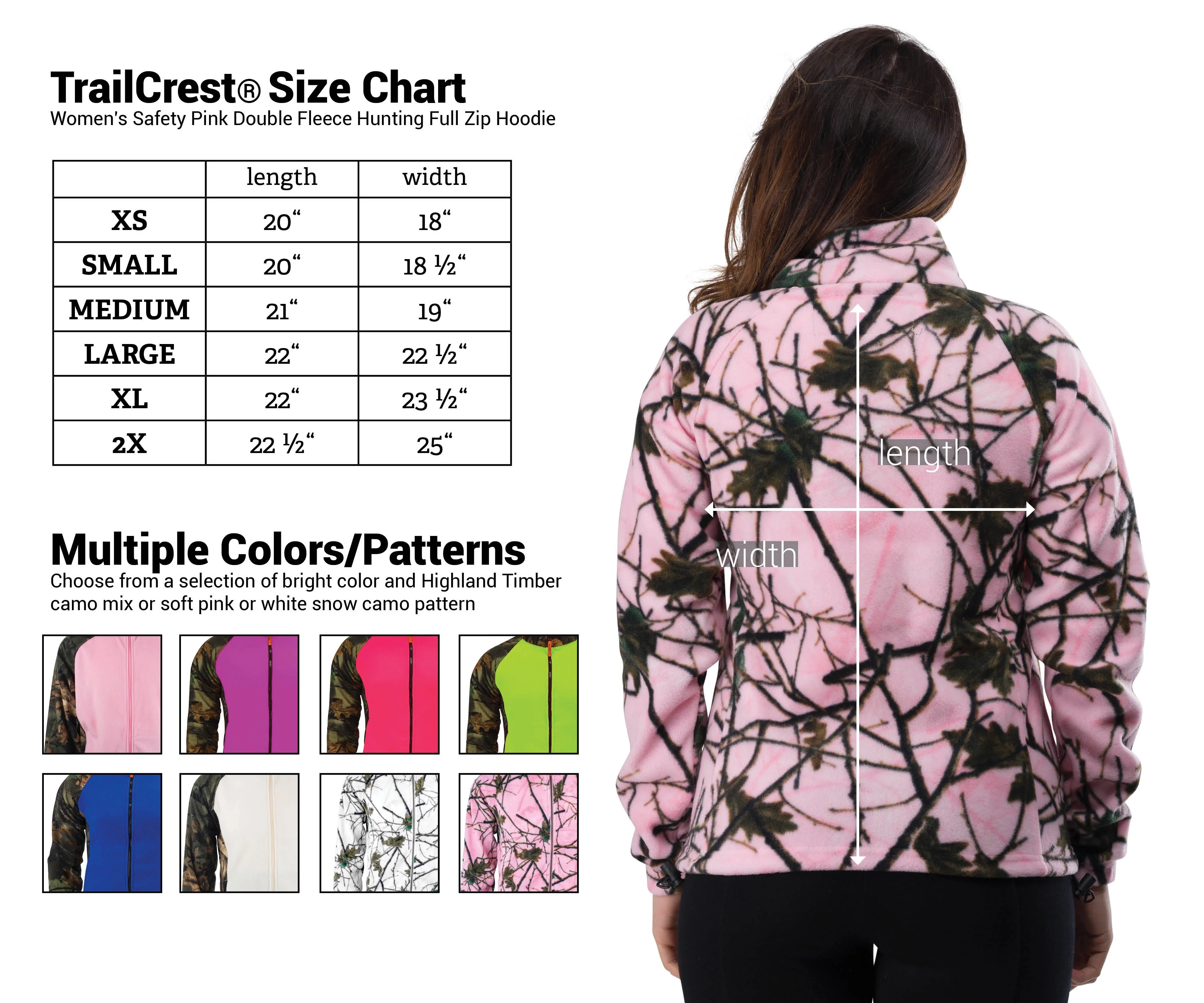 TrailCrest Women’s Semi-Fitted Full Zip Fleece Long Sleeve Camo Jacket, Green, Small