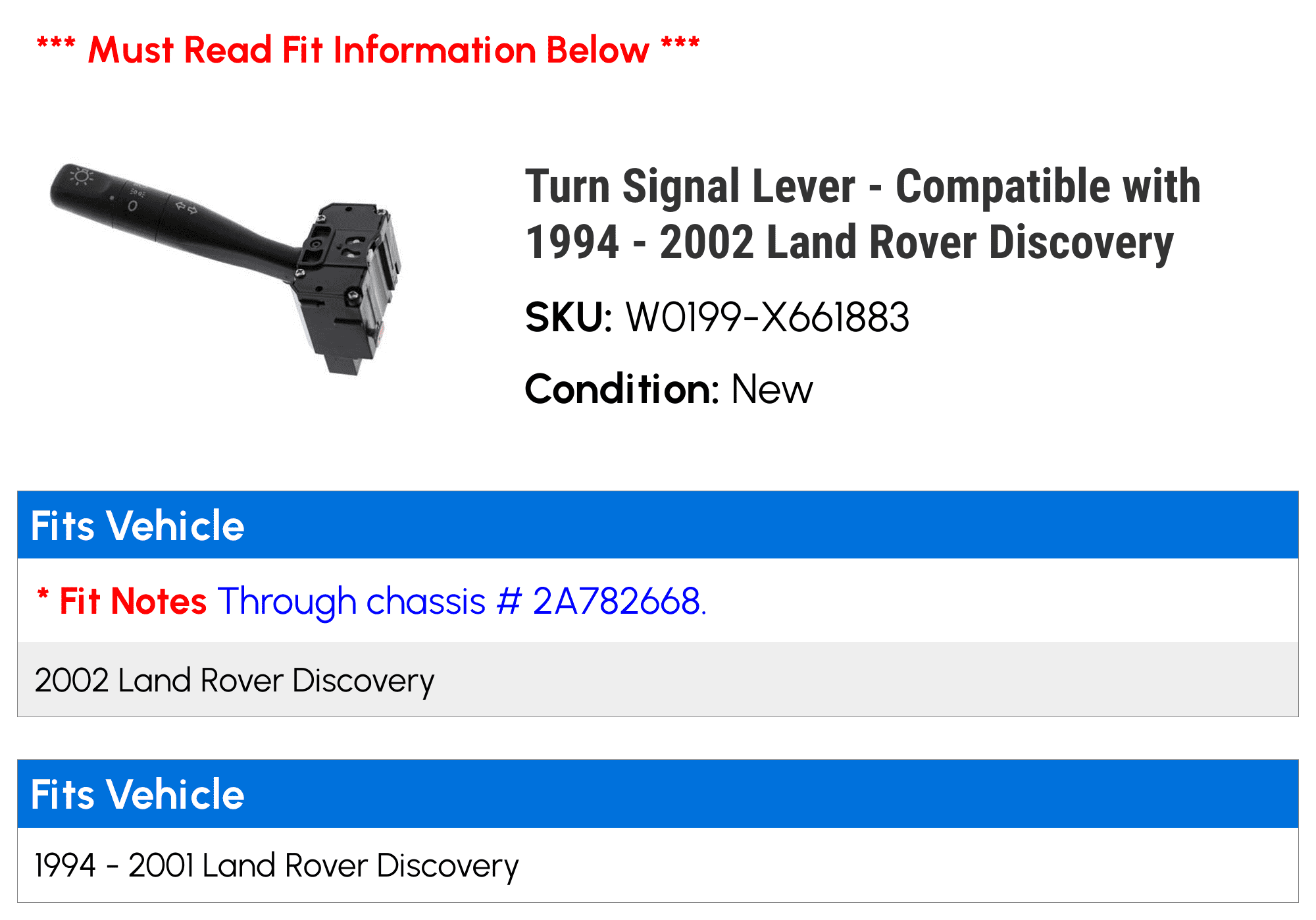 Turn Signal Lever - Compatible with 1994 - 2002 Land Rover Discovery 1995 1996 1997 1998 1999 2000 2001