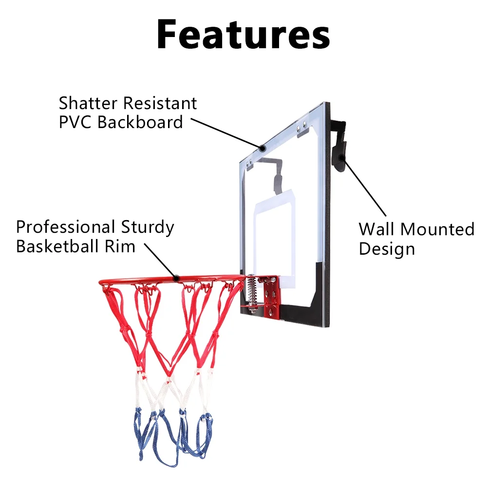 Ktaxon Clear Miniature Basketball Backboard Wall-Mount Hoops and Goals with Ball and Pump (Needle is contained into the air pump)