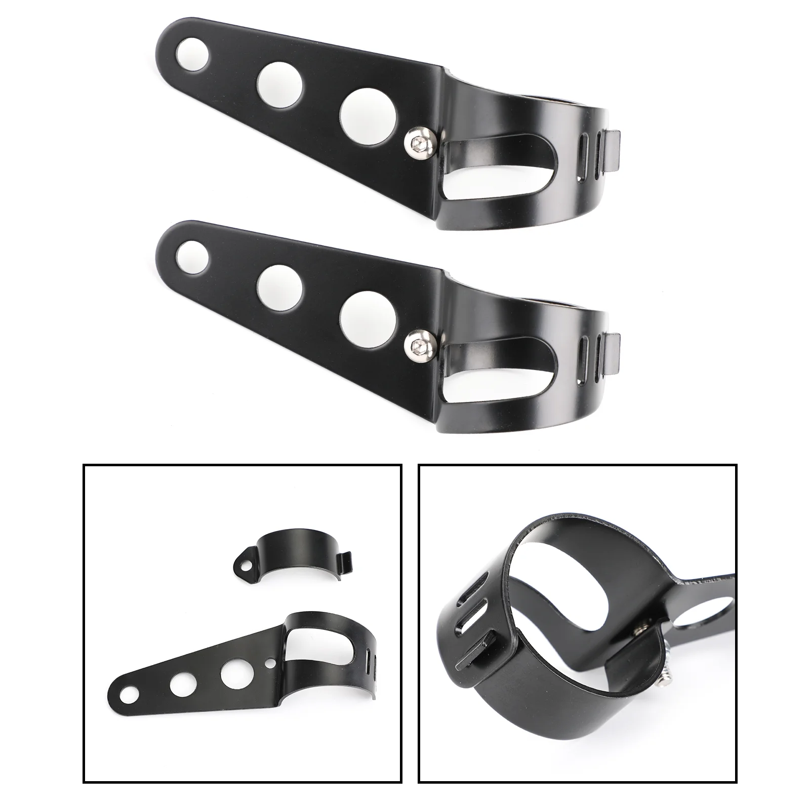 MotorGenic 43mm-50mm Fork Black Headlight Mount Bracket Motorcycle Head Lamp Holder Adapter