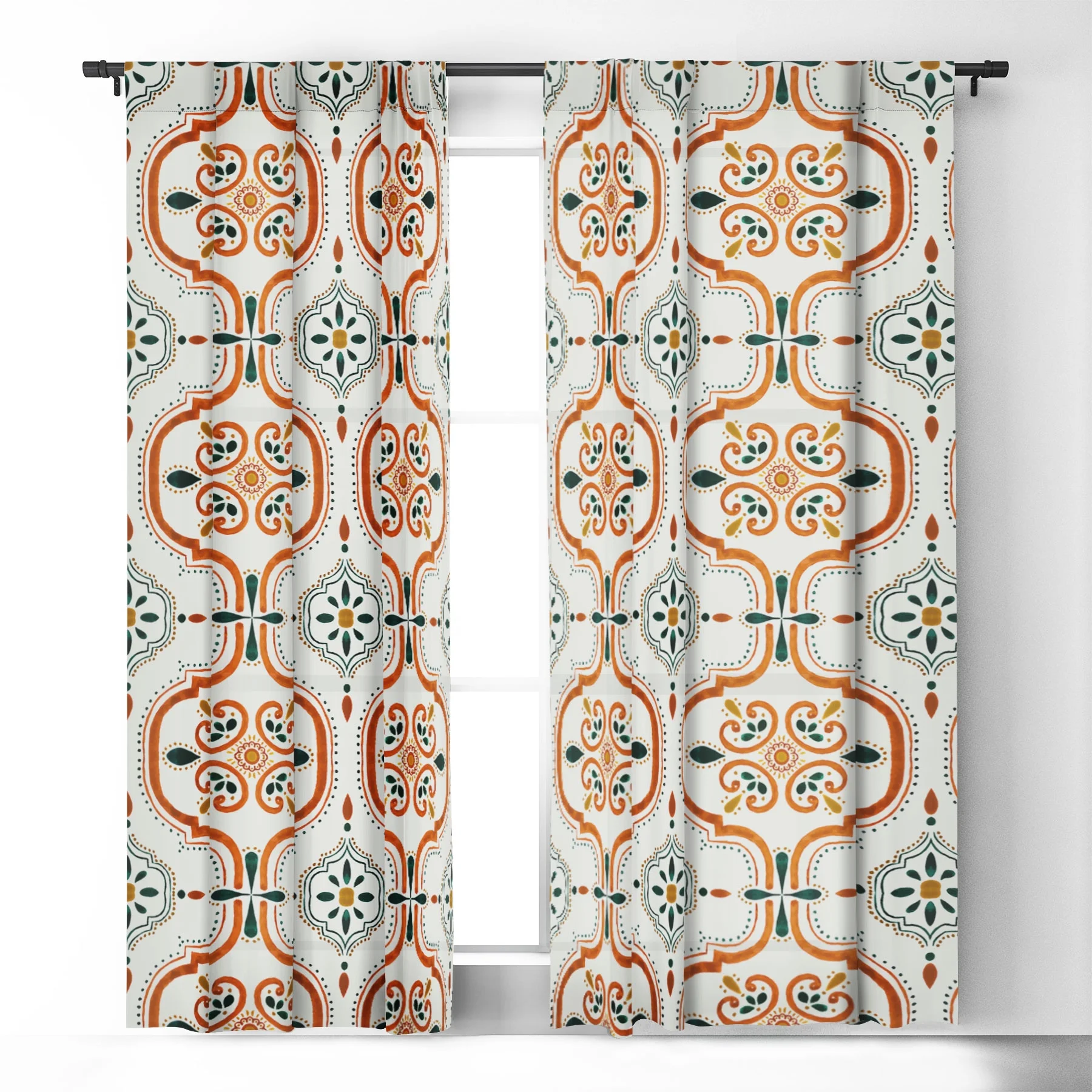 Society6 Marta Barragan Camarasa Andalusian Mosaic Pattern Blackout Curtain Single Panel White Modern 50