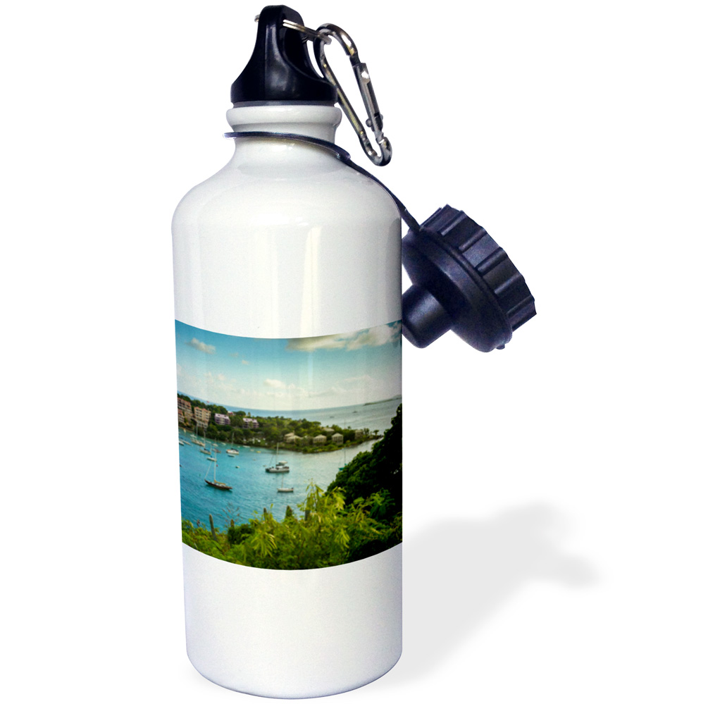 3dRose Caribbean, USA Virgin Islands, St. John. Scenic of Cruz Bay., Sports Water Bottle, 21oz