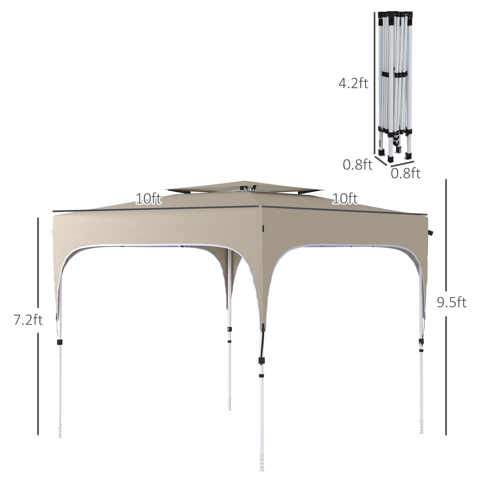 Outsunny 10' x 10' Pop Up Canopy Tent with Netting, Instant Gazebo Shelter, Height Adjustable, with Carry Bag and 4 Sand Bags, 100 Square Feet of Shade, Khaki
