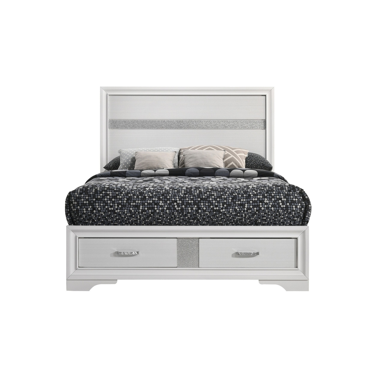 Vino Full Size Panel Bed with 2 Storage Drawers Acrylic Glitter White- Saltoro Sherpi