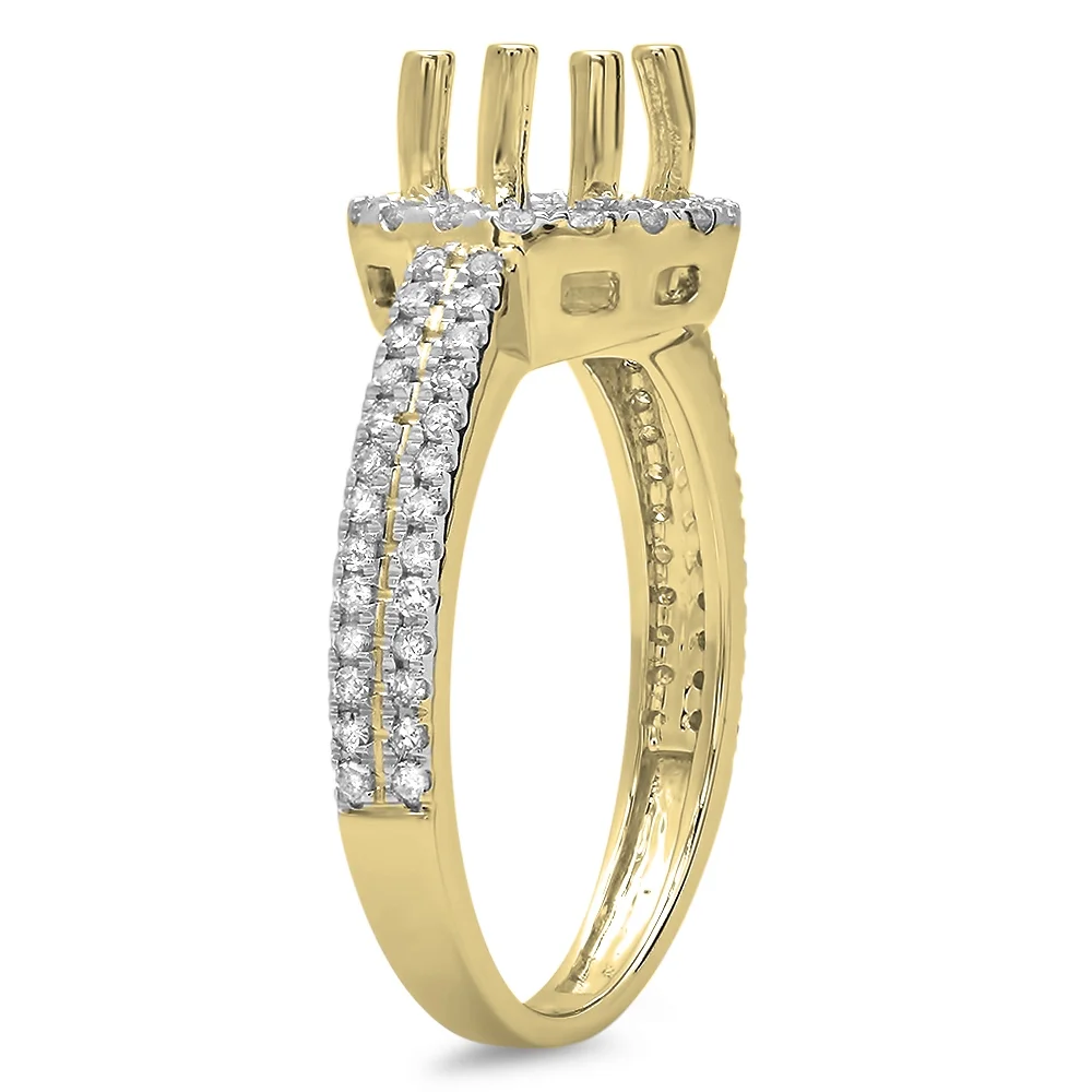 0.50 Carat (ctw) 10K Yellow Gold Round Cut Diamond Ladies Bridal Semi-Mount Split Shank Engagement Ring 1/2 CT (No Cente