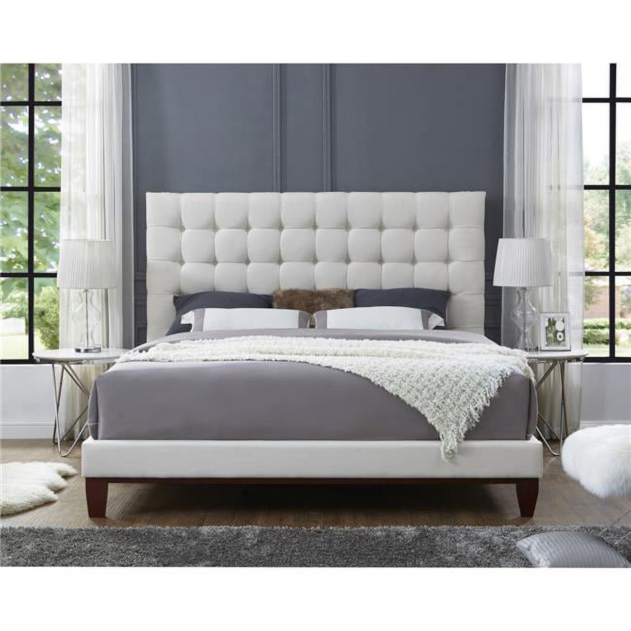Blake Linen Button Tufted Platform Bed King Size - Beige