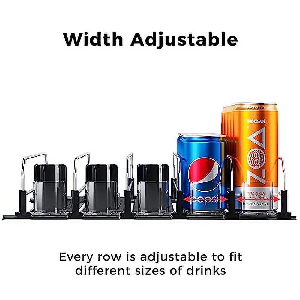 Puricon Drink Organizer for Fridge Pusher Glide, Spring Loaded Fridge Drink Dispenser, Self Pushing Soda Can Organizer for Refrigerator, Beer Bottle Beverage Organizer Drink Holder -5 Rows, Black