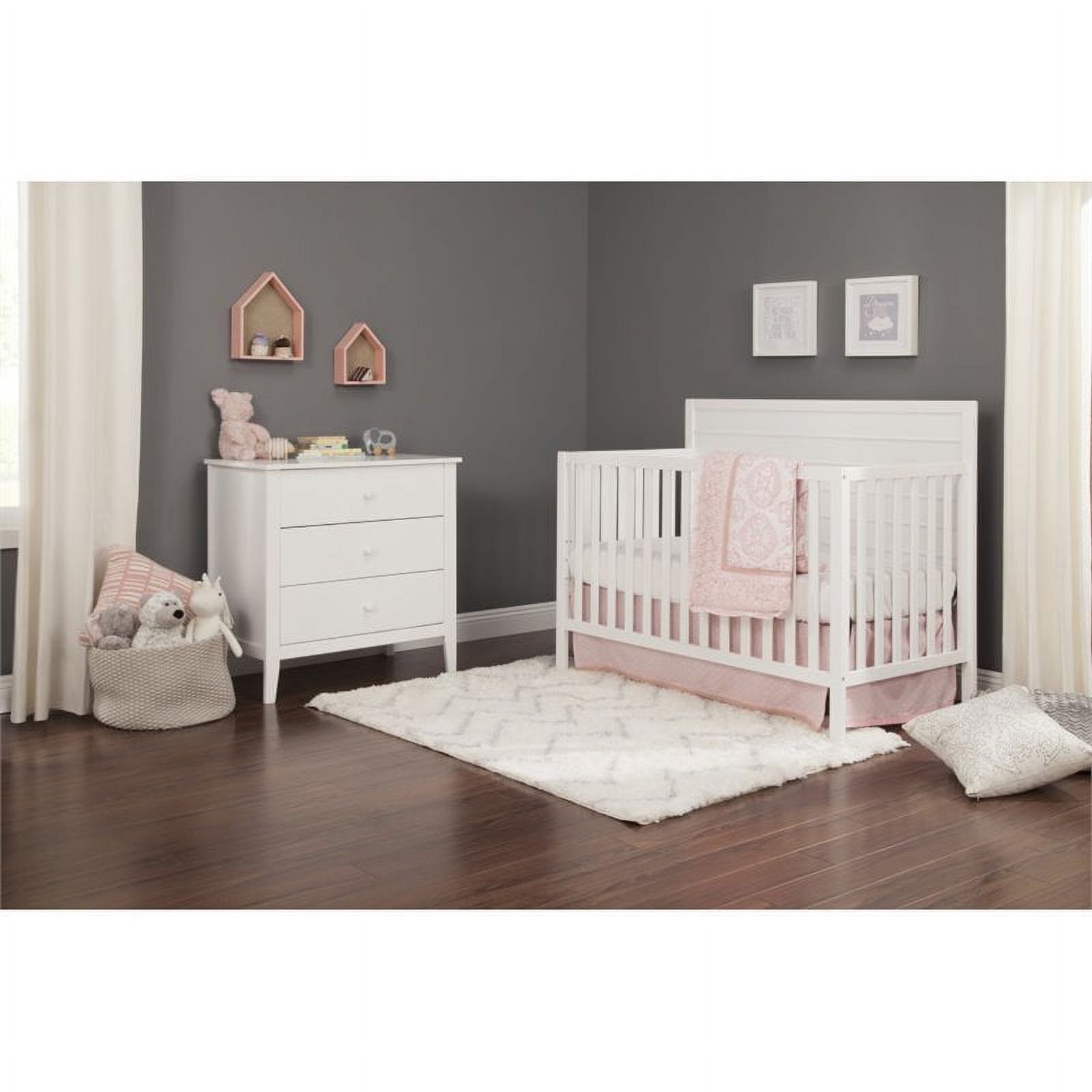 4-in-1 Convertible Crib and Dresser with Removable Changing Tray Set in White