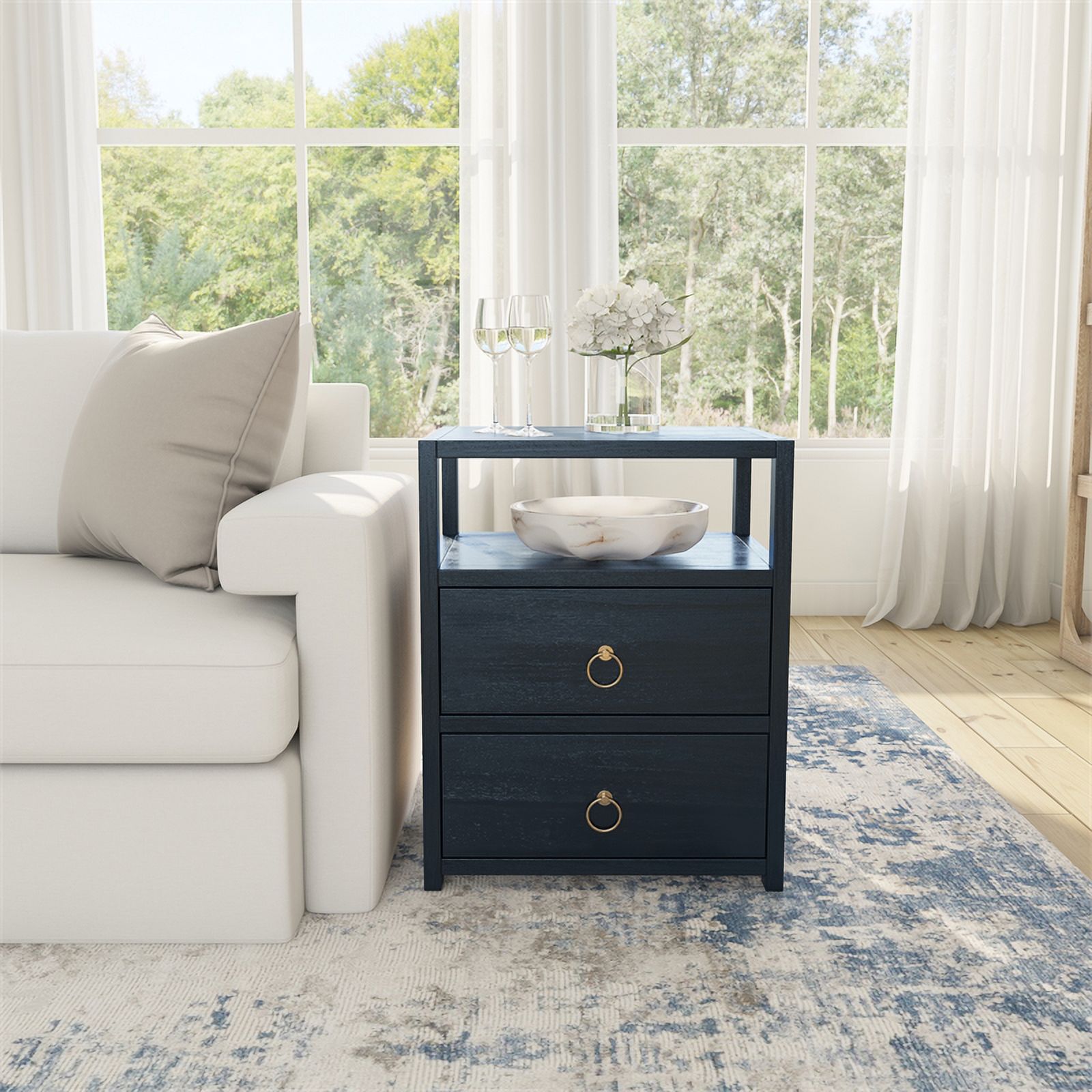 Home Square 3-Piece Set with Dresser and 2 Nightstands in Navy Blue