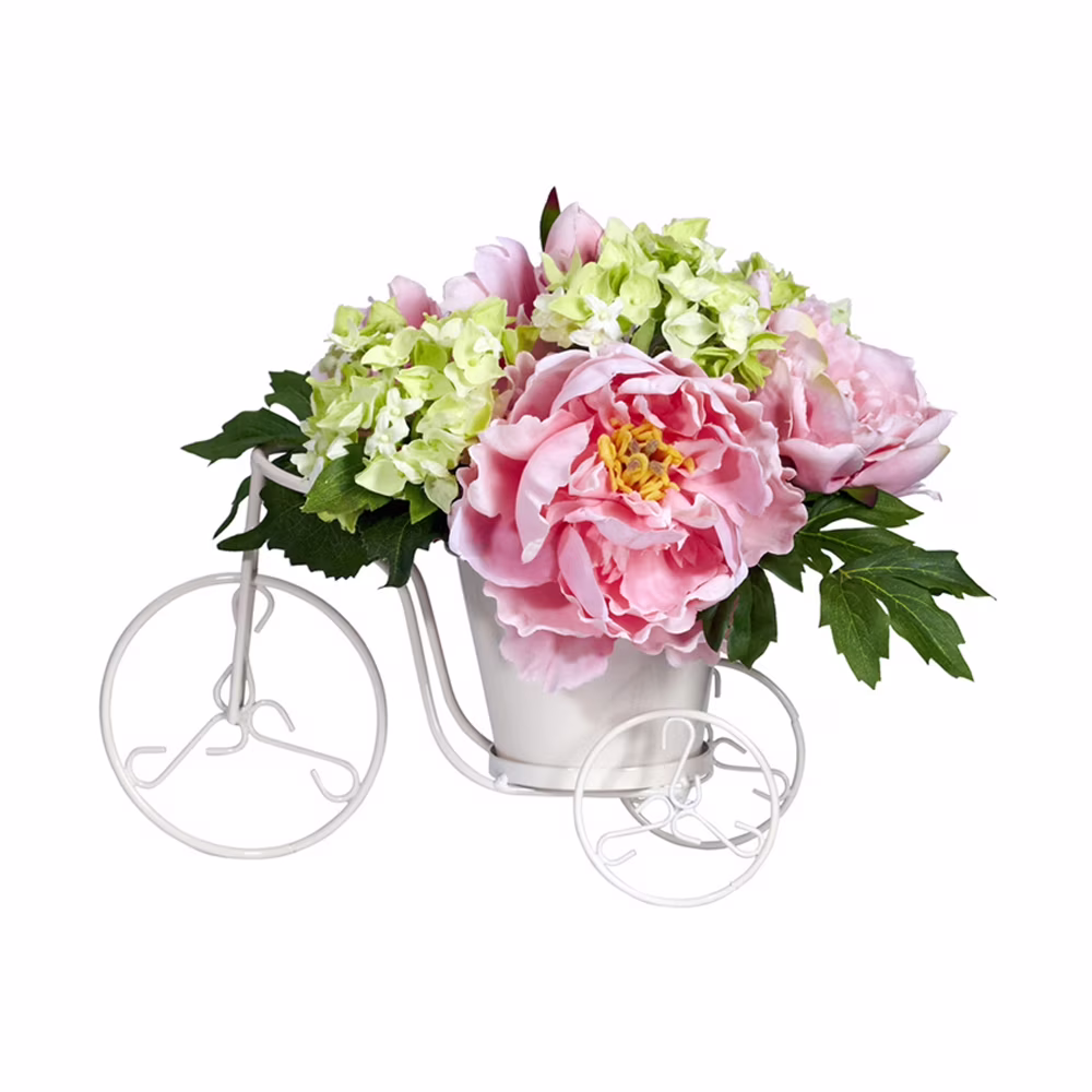 Nearly Natural Peony & Hydrangea Tricycle Artificial Flower Arrangement, Pink