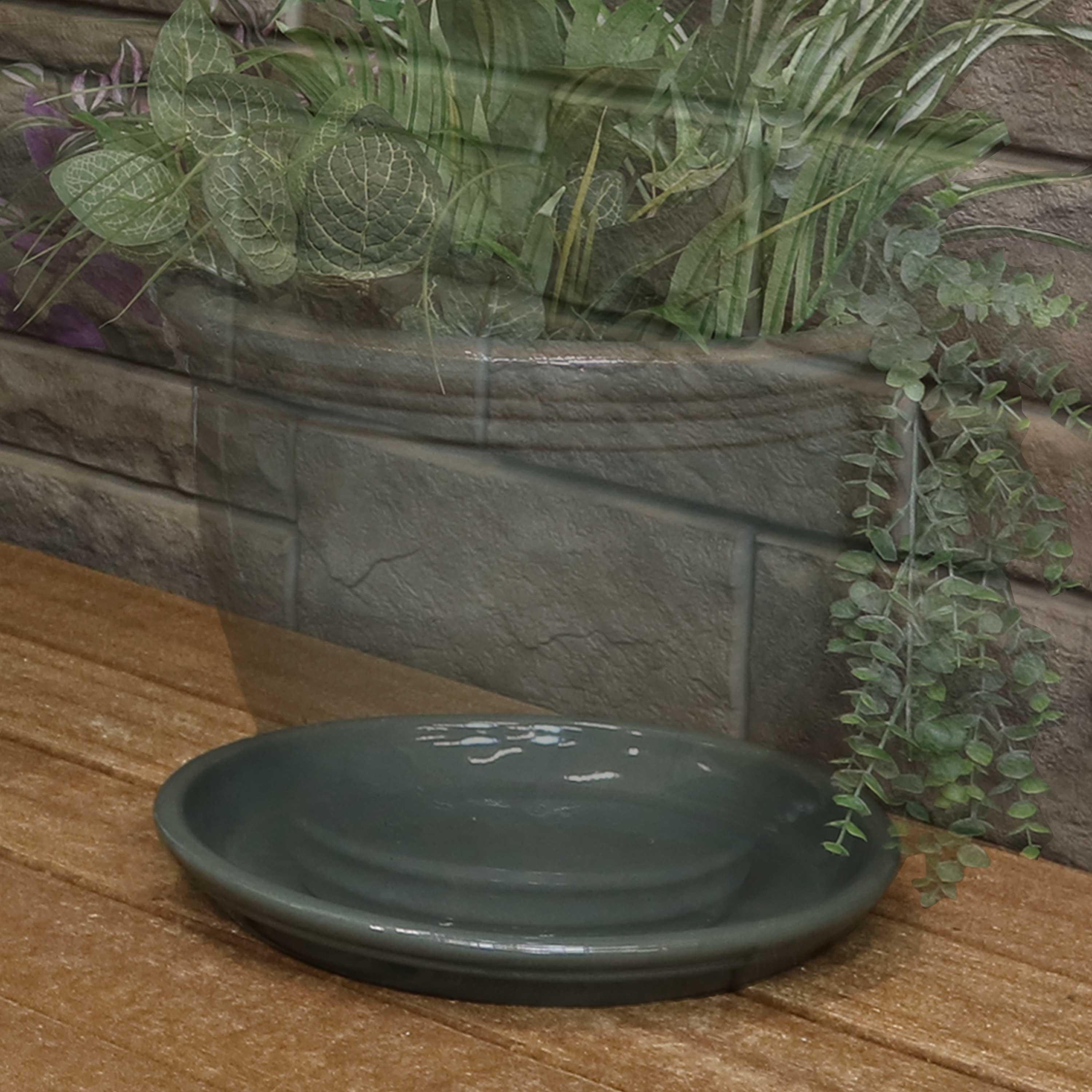 Sunnydaze Set of 4 Glazed Ceramic Planter Saucers - Gray - 12