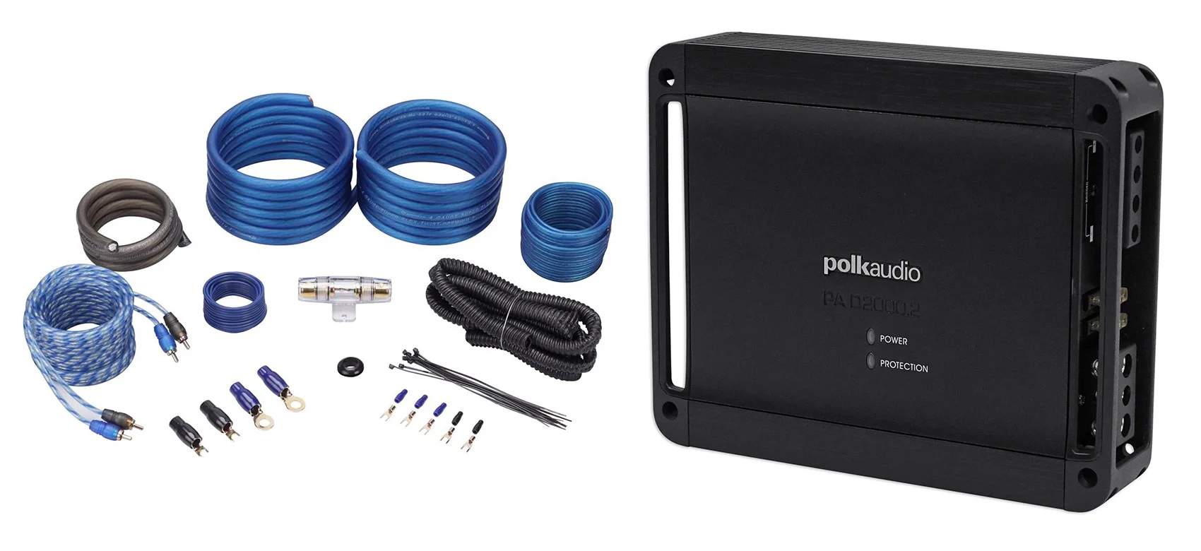 Polk Audio PAD2000.2 2-Channel 500w RMS Class D Car Amplifier+Amp Kit PA D2000.2