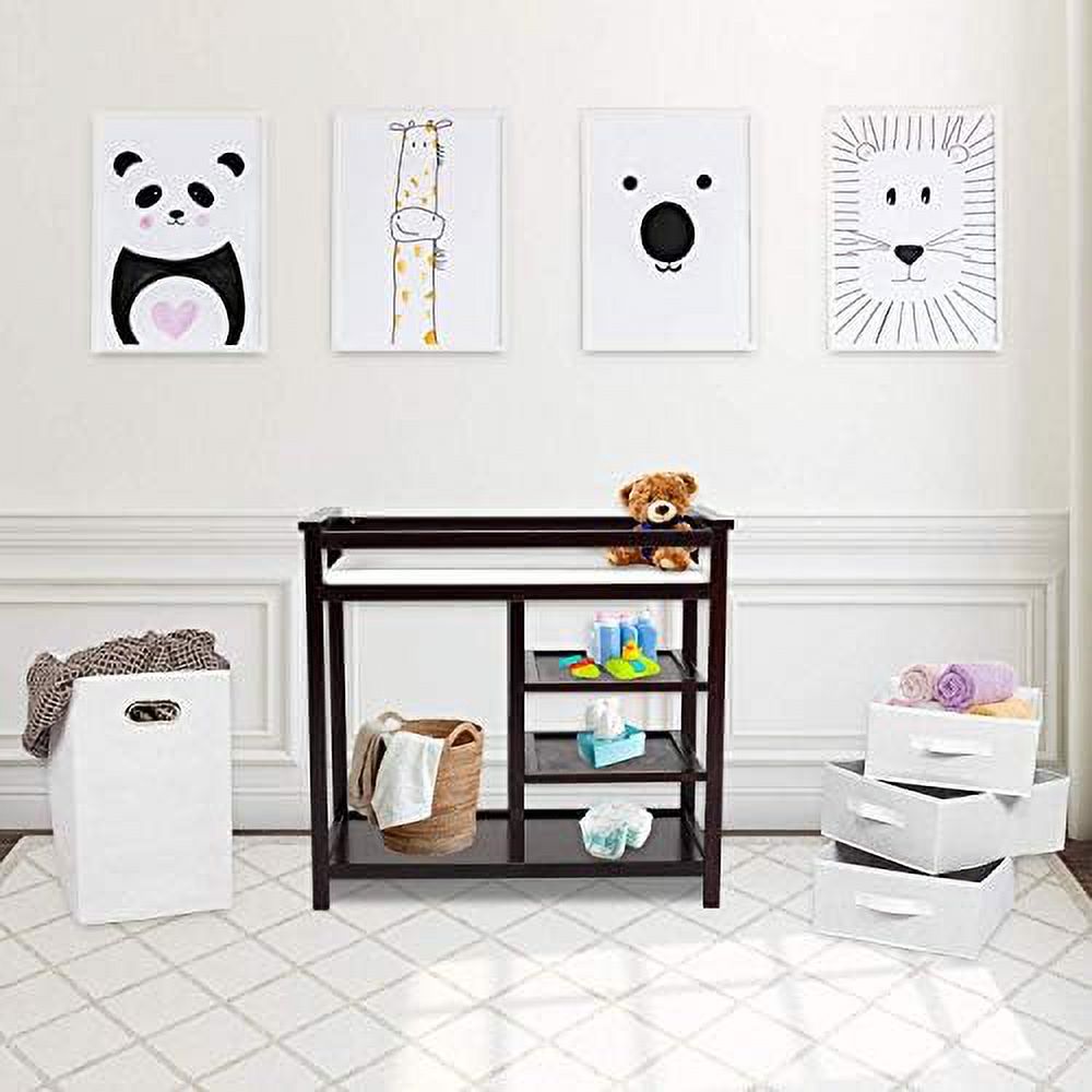 YZboomLife Baby Changing Table w/Drawers and Hamper Bag - Changing Table Station  Changing Table Dresser  Changing Table Topper for Baby and Mom  Cherry