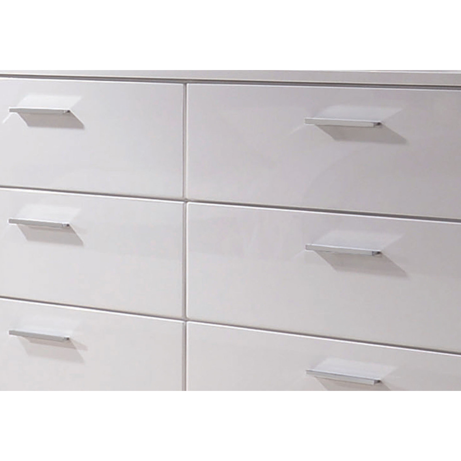 benjara High Gloss Finish Wood and Metal Dresser with 6 Spacious Drawers,White