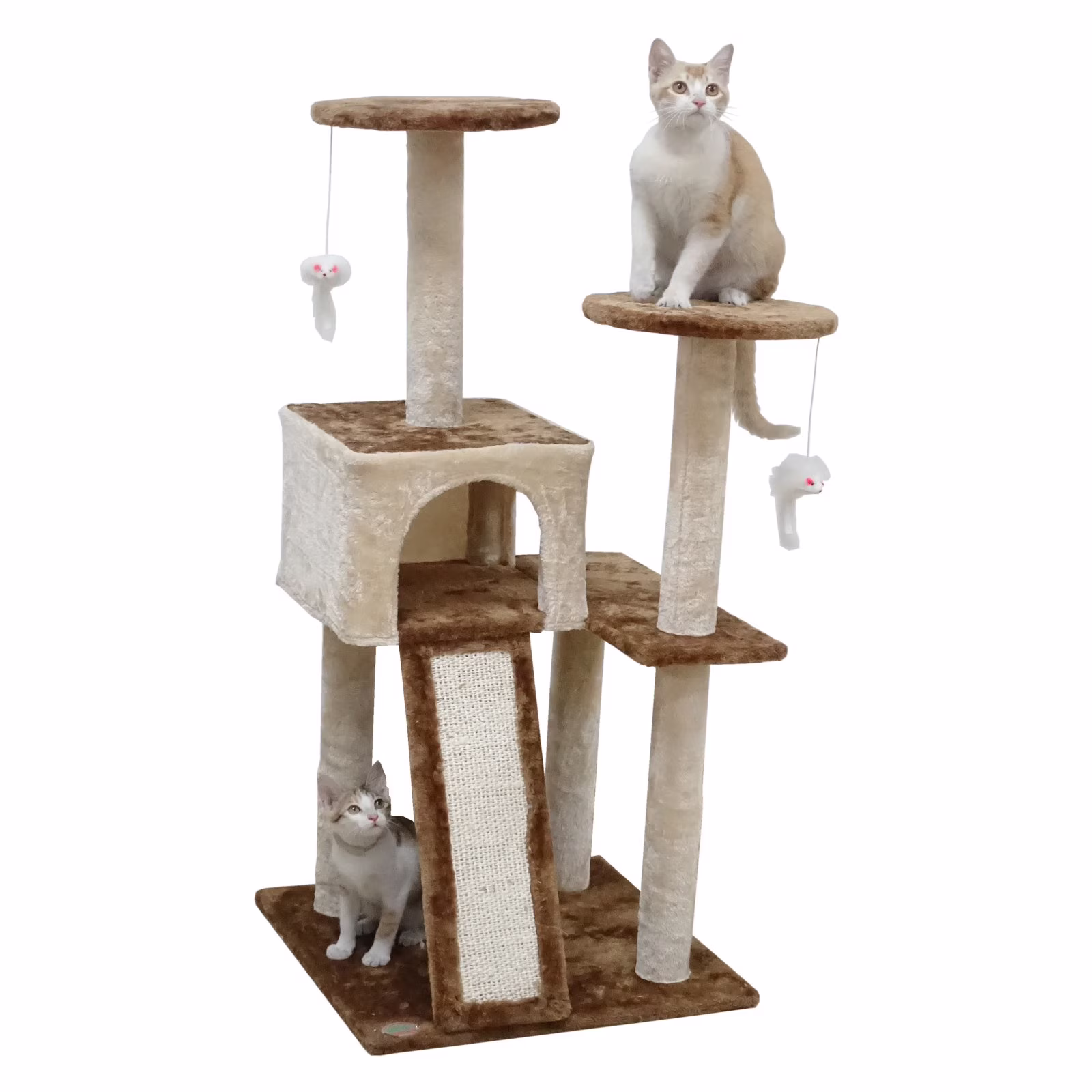 Go Pet Club 44-in Cat Tree & Condo Scratching Post Tower, Beige & Brown