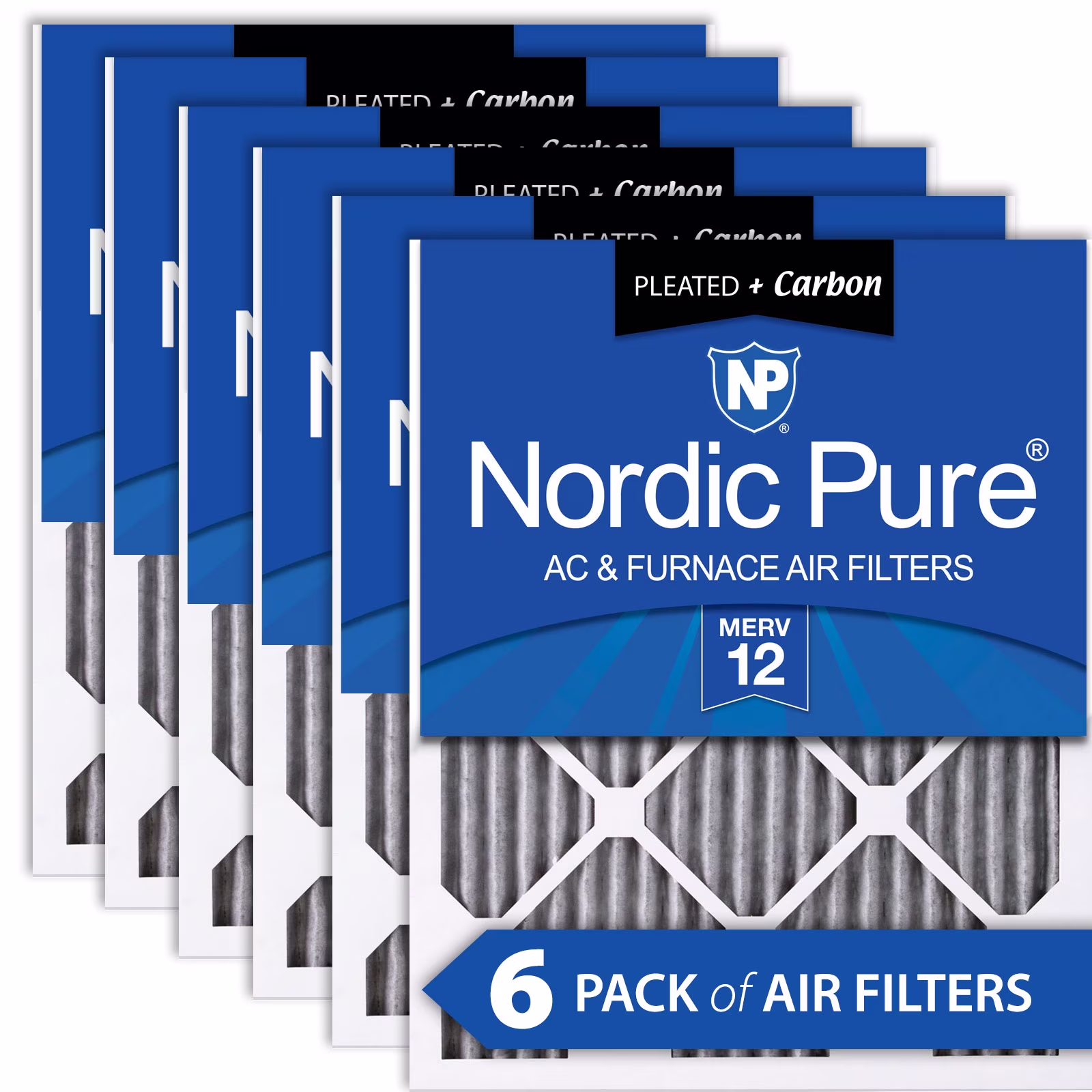 16x25x1 (15_1/2x24_1/2) Furnace Air Filters MERV 12 Pleated Plus Carbon 6 Pack