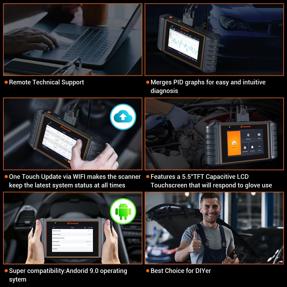 FOXWELL NT716 OBD2 Scanner Code Reader ABS Bleed Scan Diagnostic Tool SRS Transmission Engine Scanner Car Tool EPB TPMS SAS TPS Oil Reset, Android 9.0,5.5 inch Touchscreen & Lifetime Update