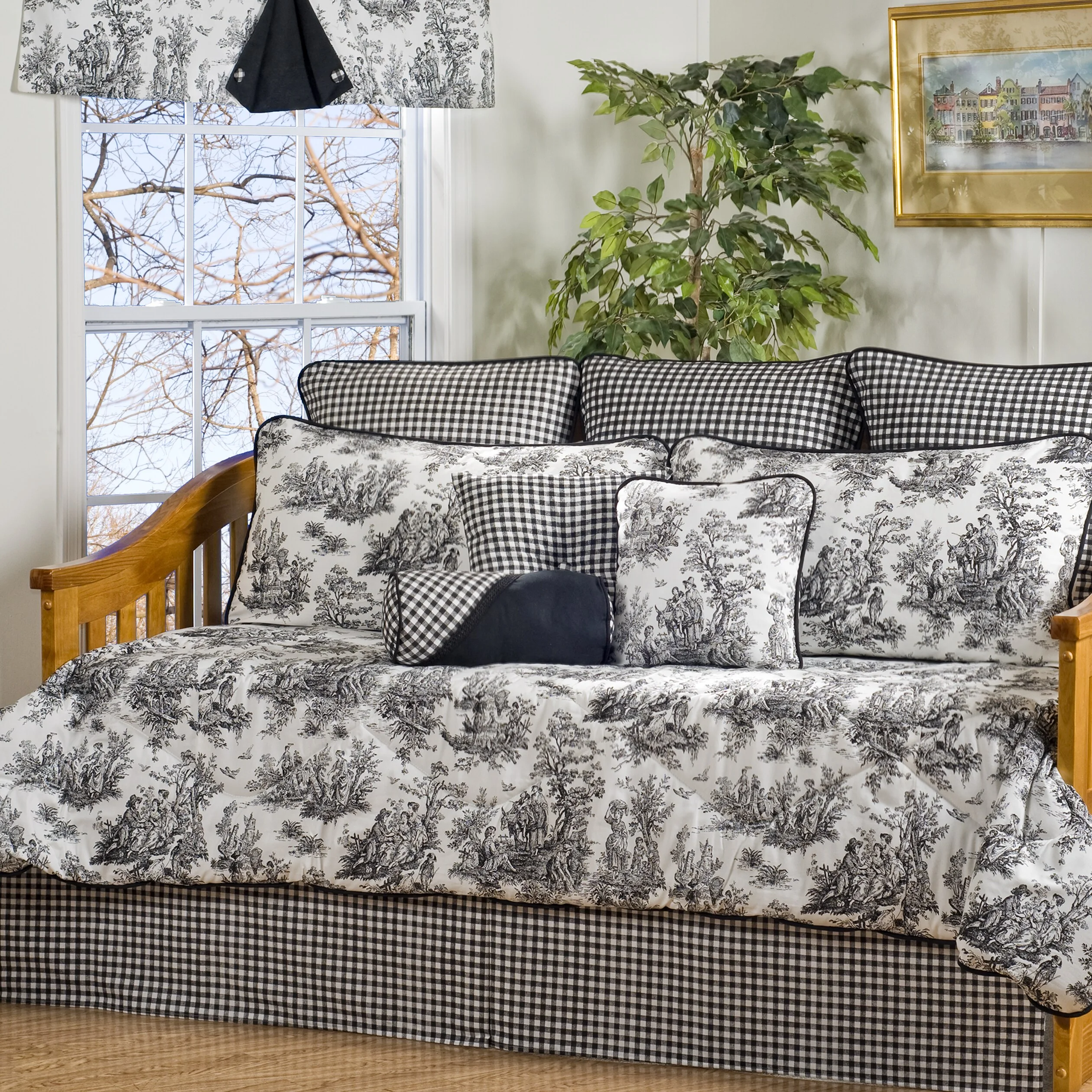 VICTOR MILL Plymouth Black and White Toile 10-Piece Cotton Daybed Set