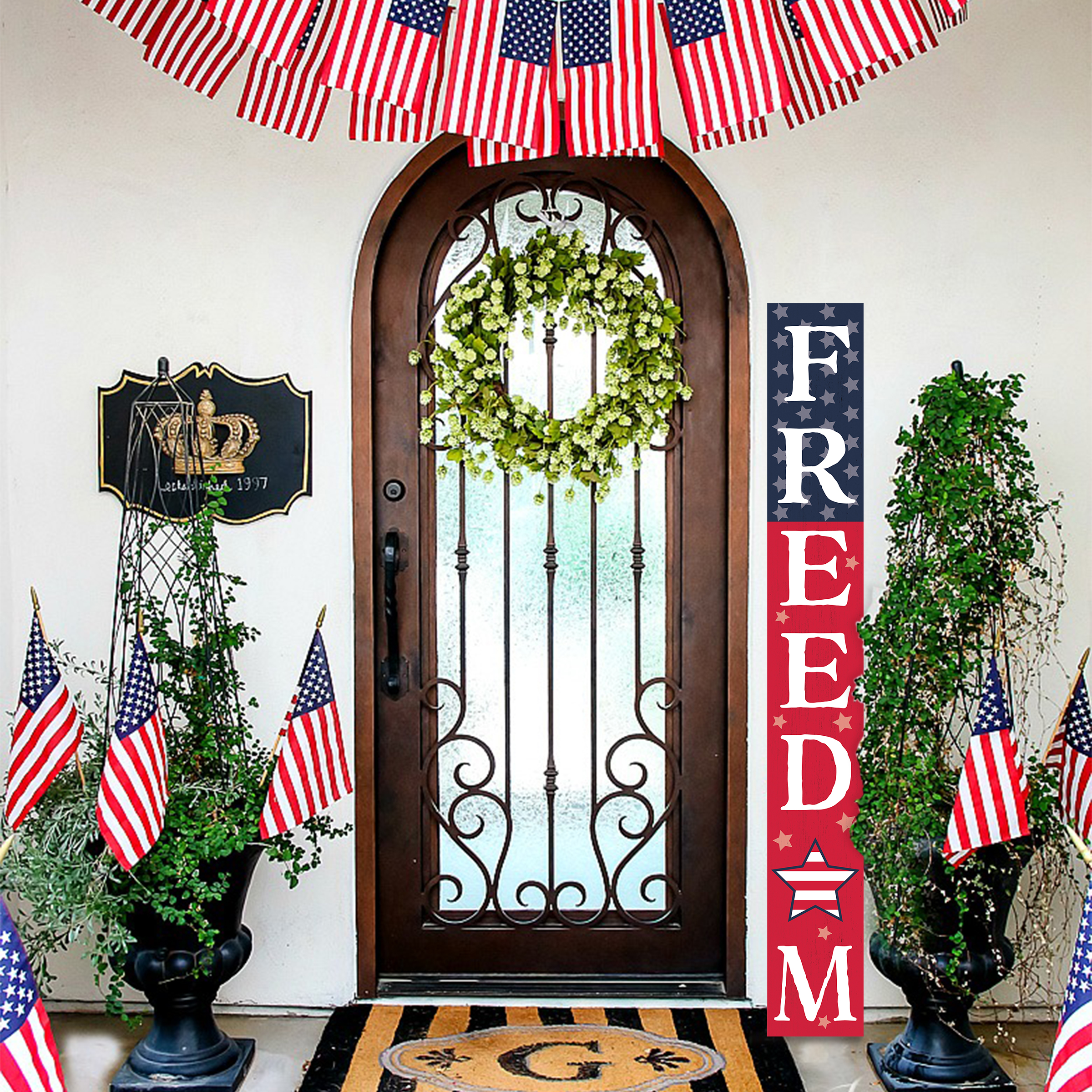 72in Freedom Porch Sign, 4th of July Welcome Wooden Porch Decor - Patriotic Decoration to Celebrate Independence Day with Style