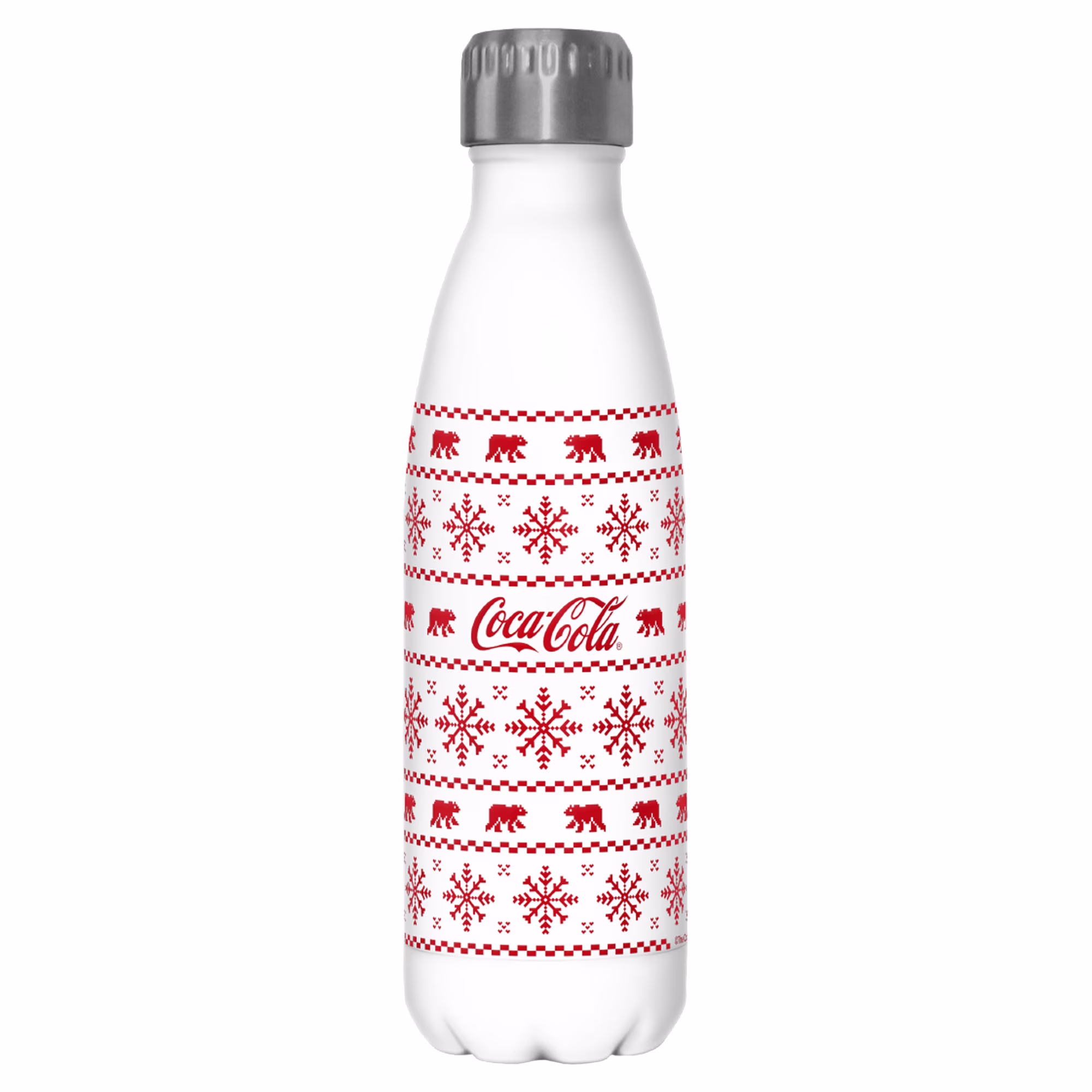 Coca Cola Christmas Logo Sweater Print  Stainless Steel Water Bottle White 17 oz.