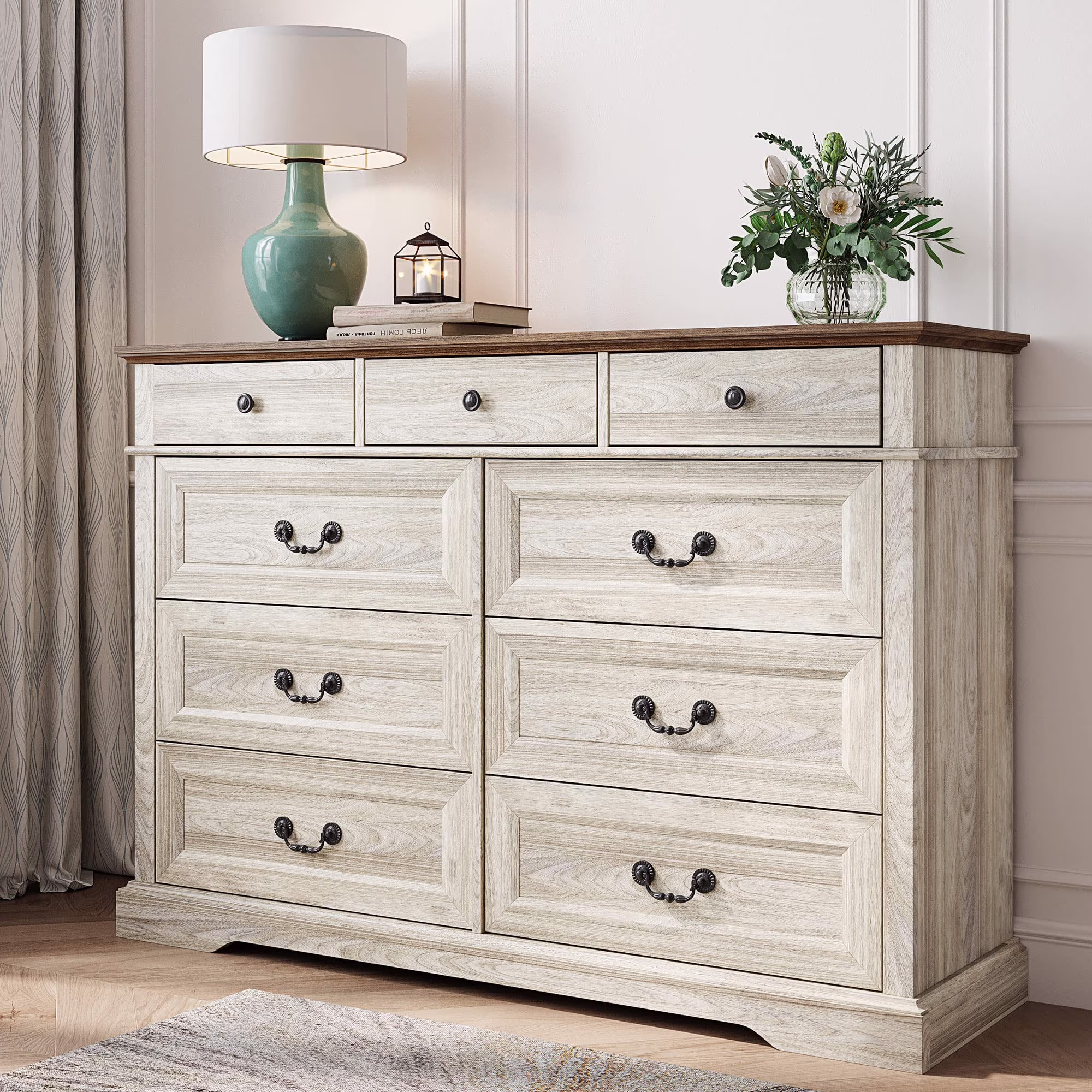 Linsy Home 9 Drawer Dresser, Wood Storage Tower for Bedroom, Nursery, Entryway, Closets, Tall Chest Organizer Unit, Oak White