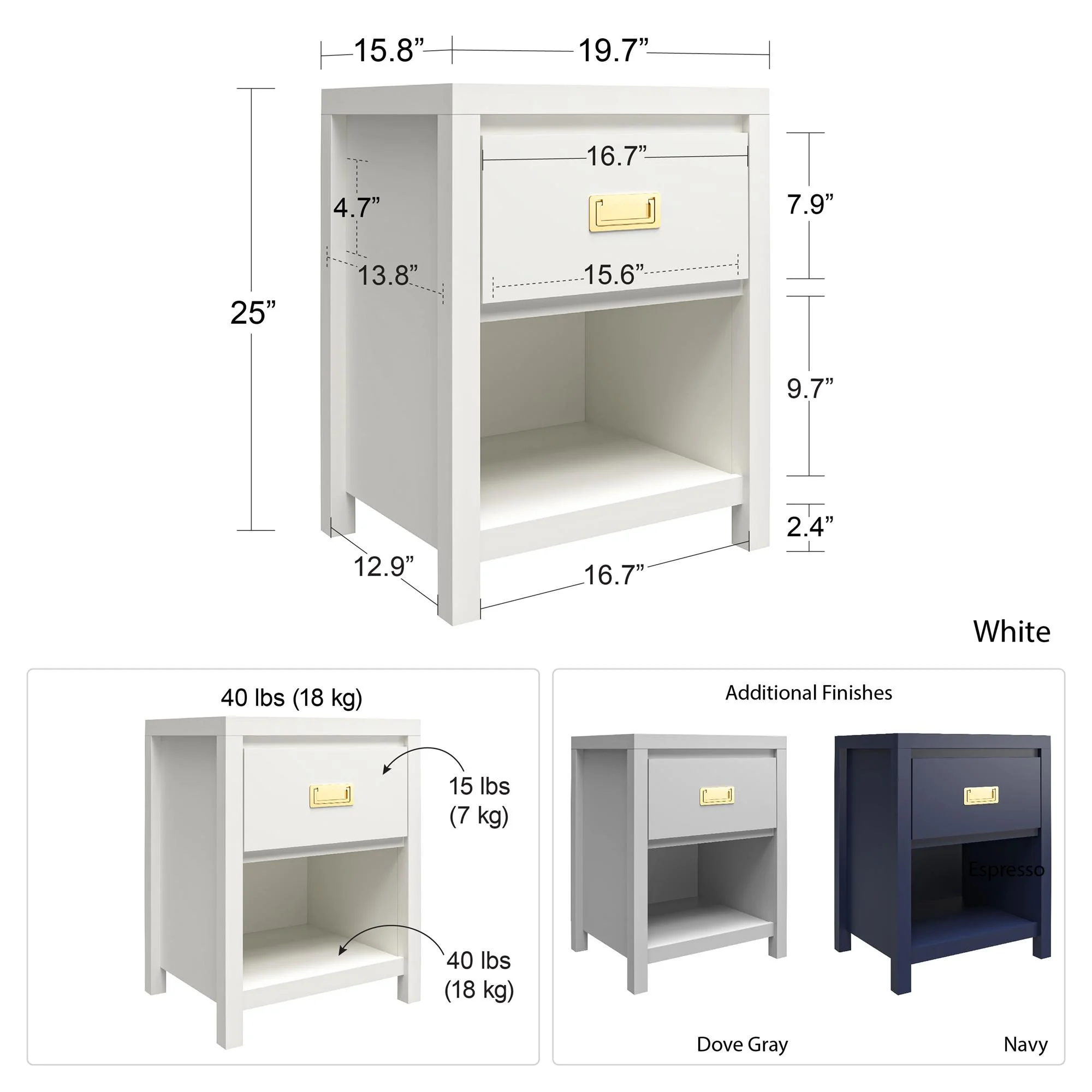 Little Seeds Monarch Hill Haven Kidsâ 1 Drawer Nightstand, White