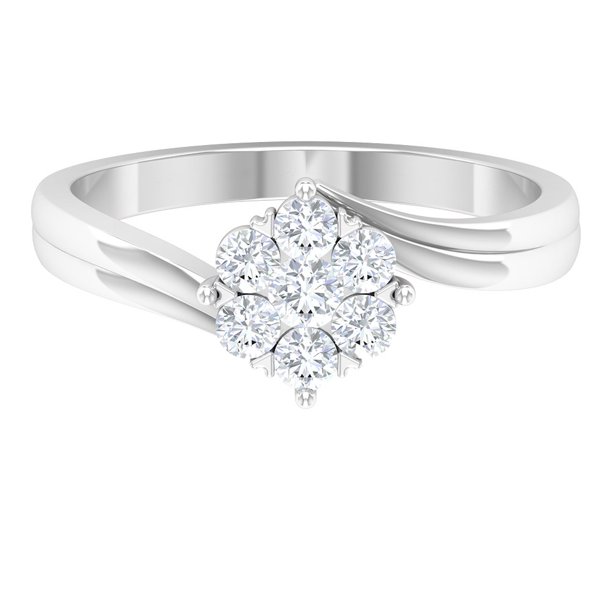 0.63CT Natural Diamond H-I SI1 Round Cut Flower Cluster Ring 14K White Gold for Women for Special Occasion