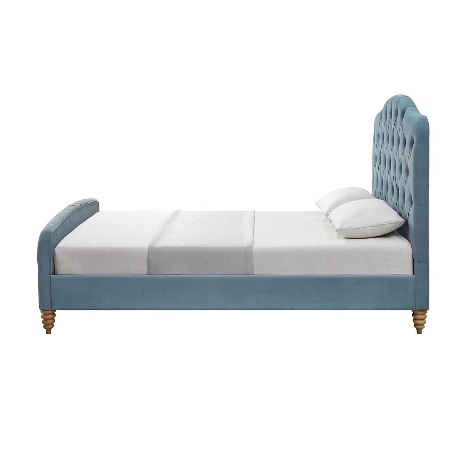 Calliope Bed Light Blue Velvet Queen Diamond Tufted Headboard and Footboard