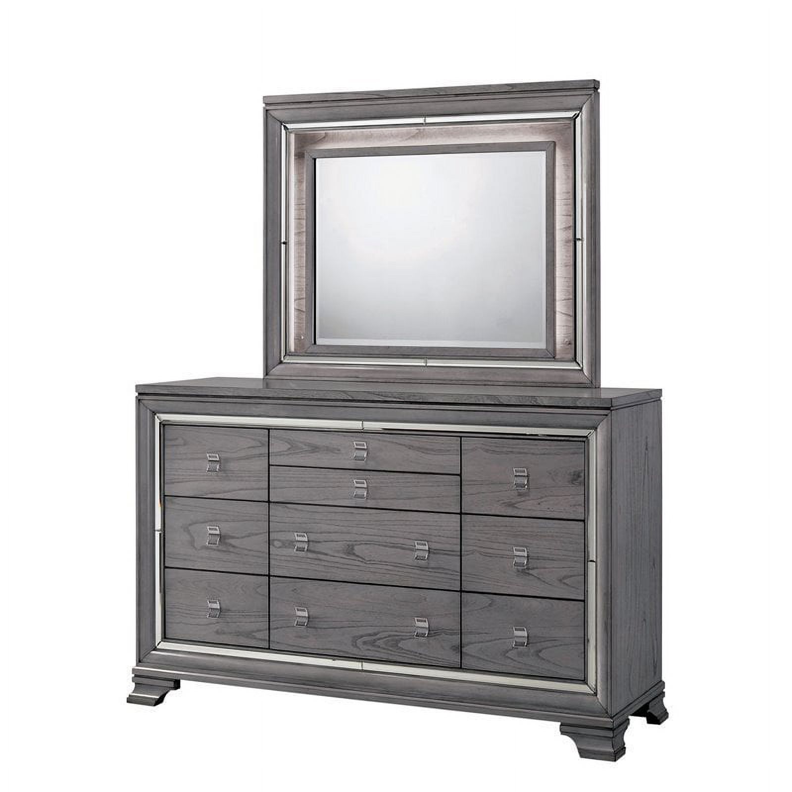 Furniture of America Hariston 2-Piece Wood Dresser and Mirror in Light Gray