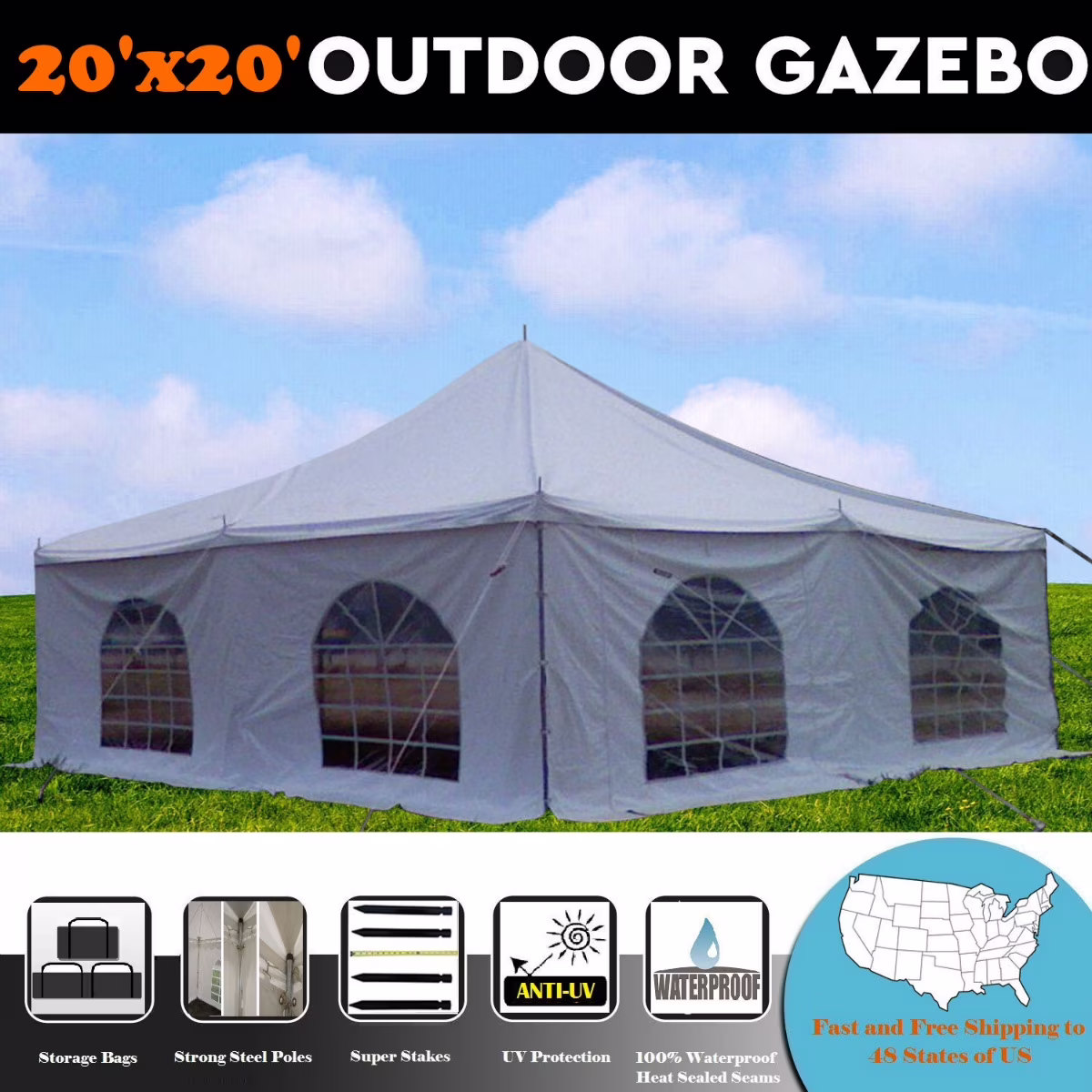 20'x20' PVC Pole Tent - Party Wedding Canopy Shelter White - By DELTA Canopies